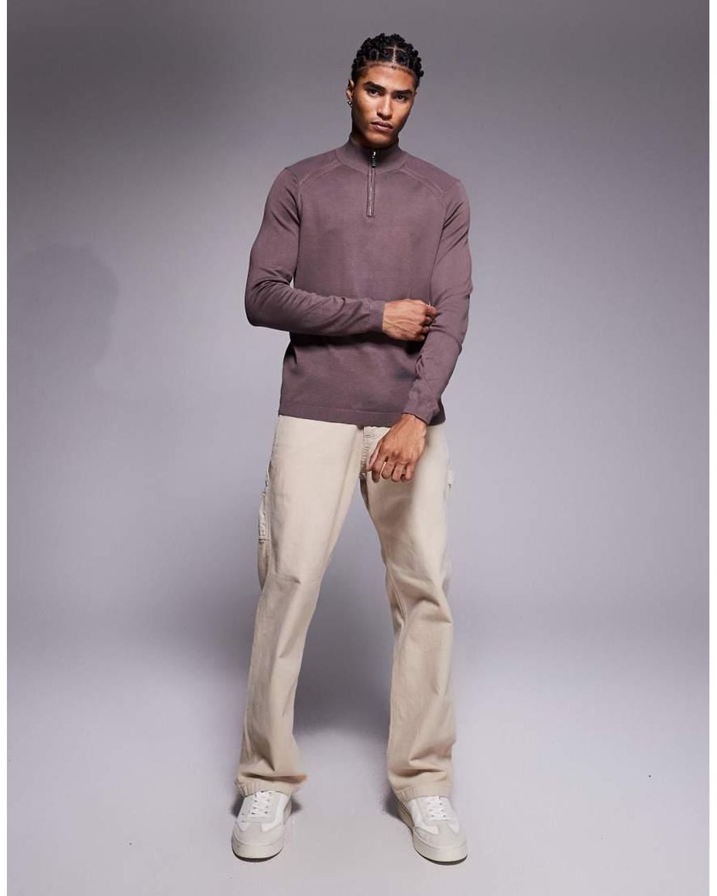River Island Purple Smart Knit Half Zip for men
