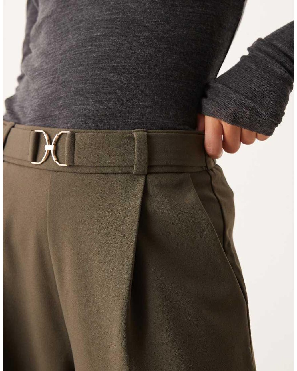 JDY Petite Green Belt Detail Wide Leg Trousers