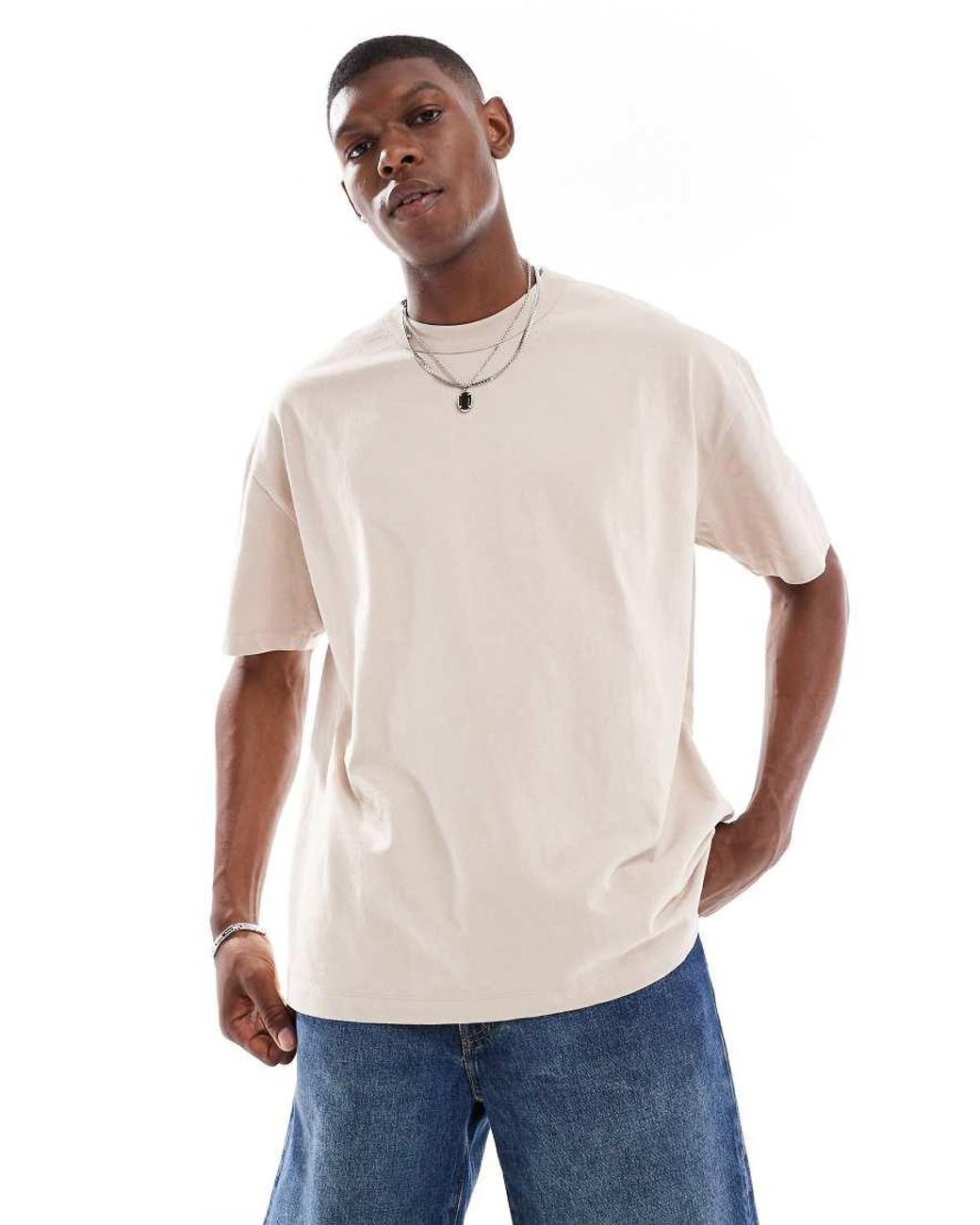 ASOS Natural Heavyweight Oversized T-shirt With City Graphic for men