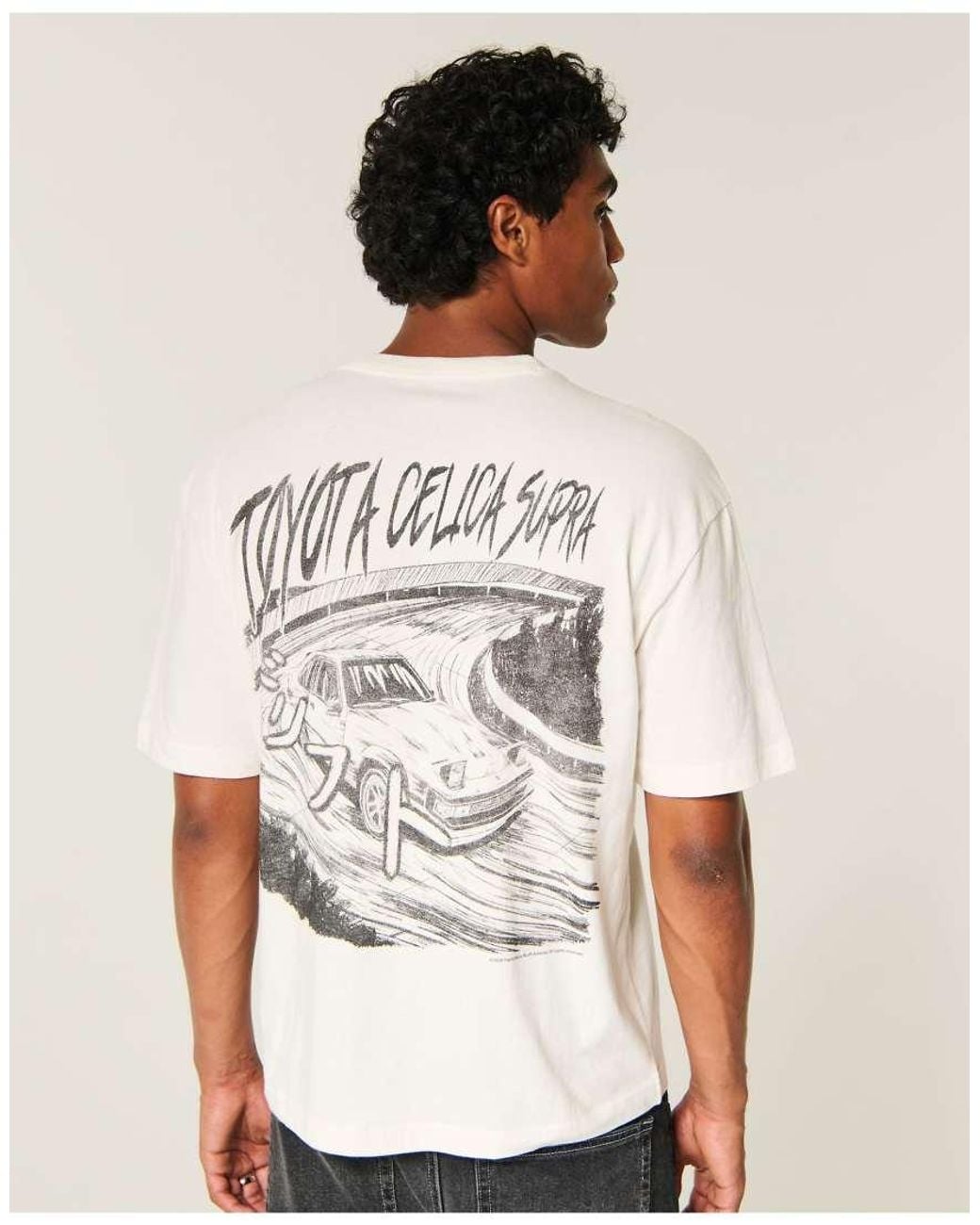 Hollister White Boxy Toyota Celica Supra Graphic Tee for men