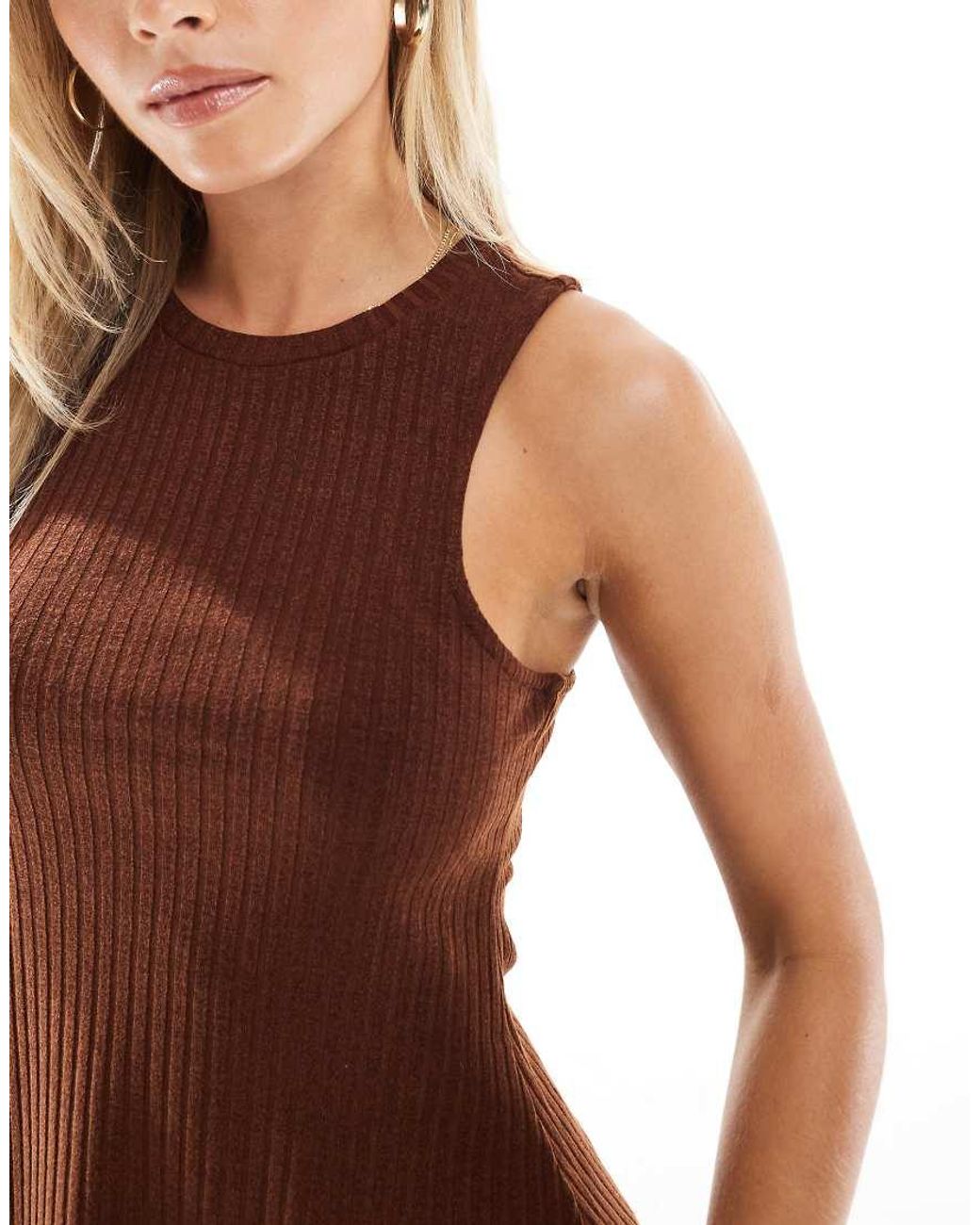 Vero Moda Brown Ribbed Racer Mini Dress