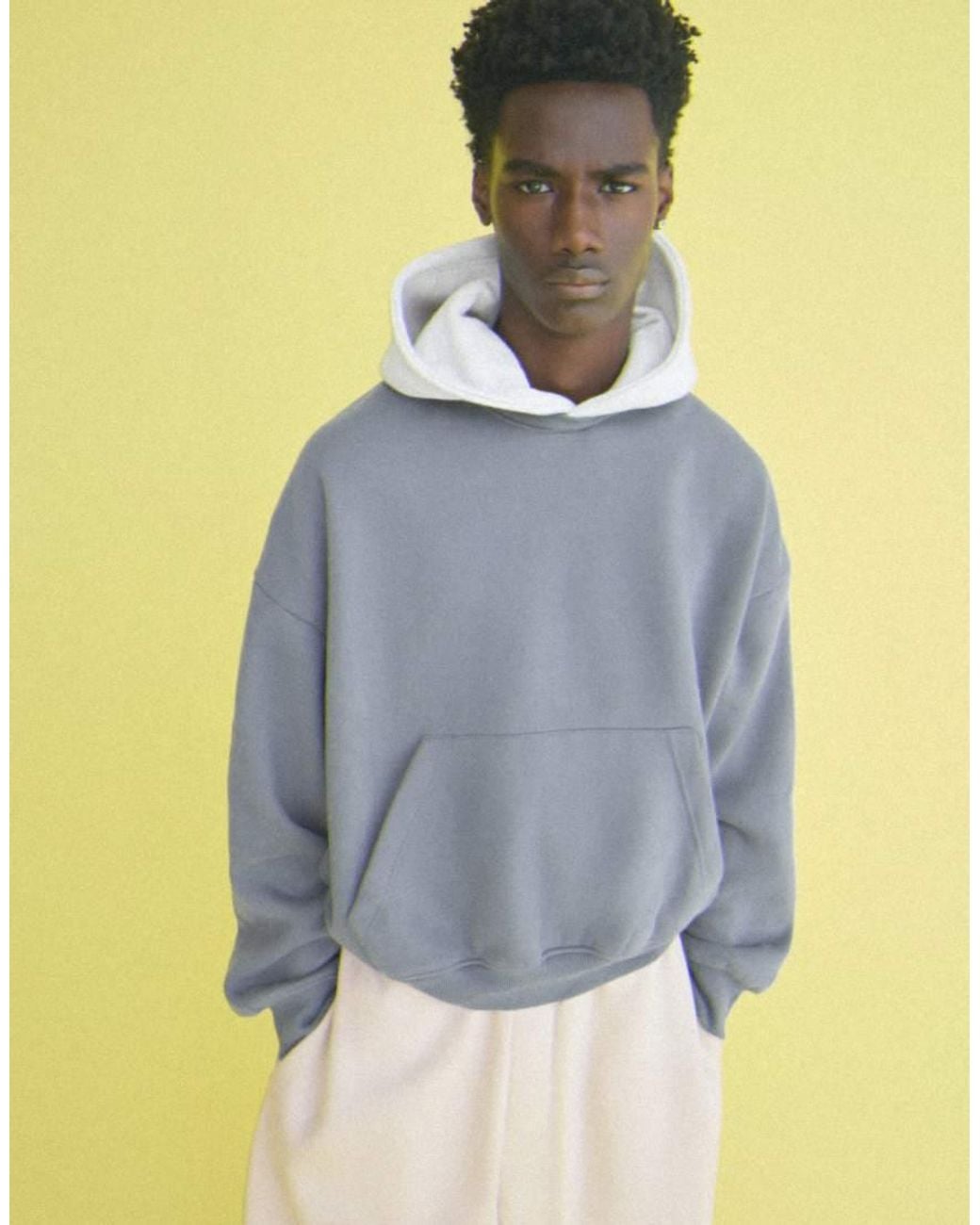 Bershka Blue Contrast Hood Sweatshirt for men