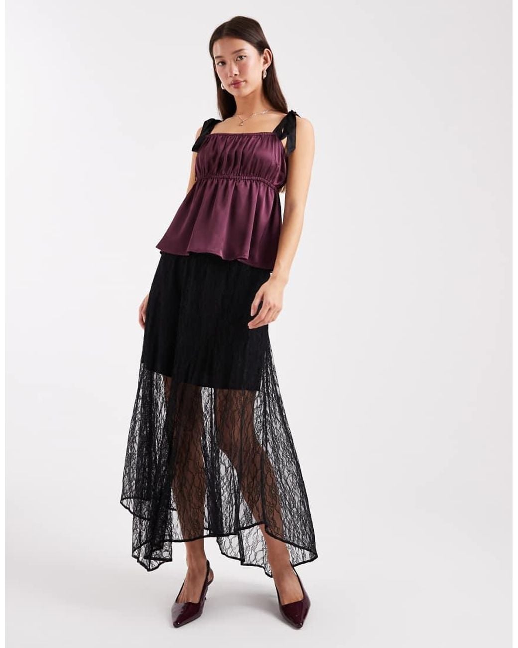Miss Selfridge Purple Satin Tie Shoulder Cami Top