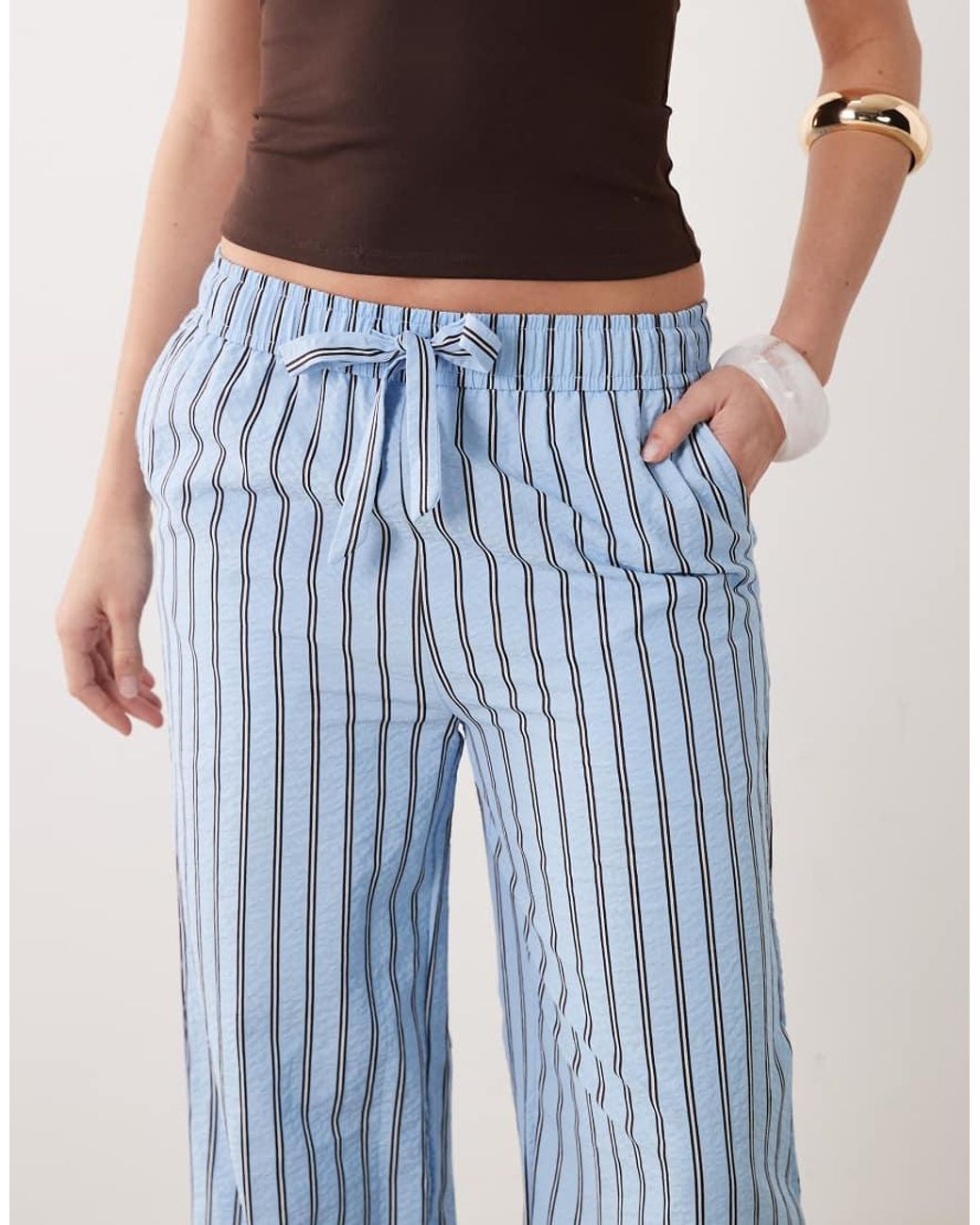New Look Blue Seersucker Stripe Wide Leg Trousers