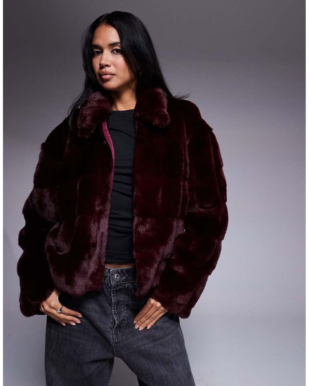 Bardot Blue Sylvie Zip Faux Fur Jacket