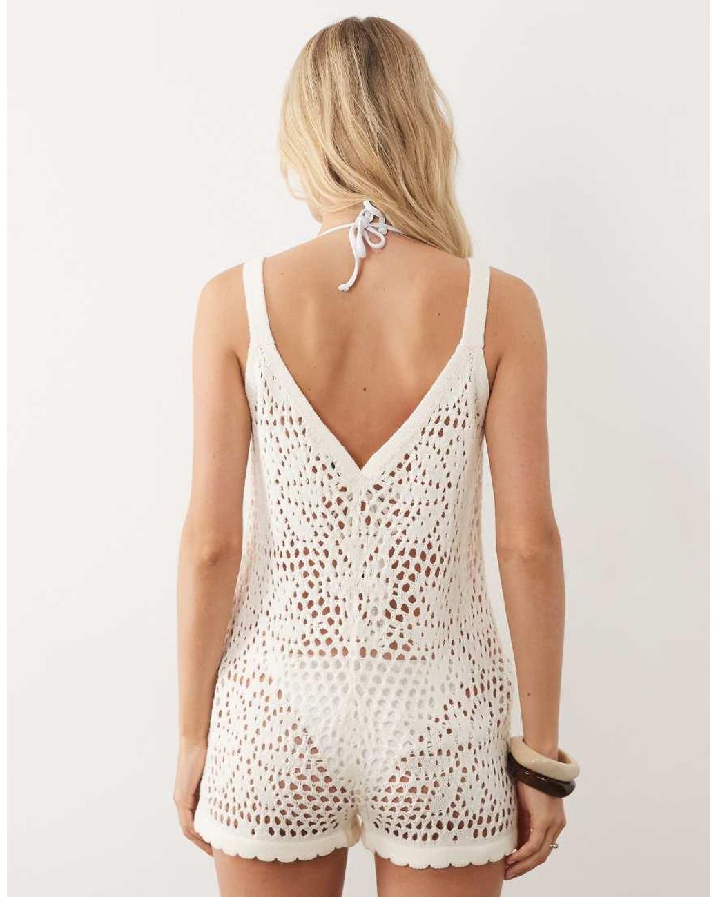 Miss Selfridge White Crochet Floral Playsuit