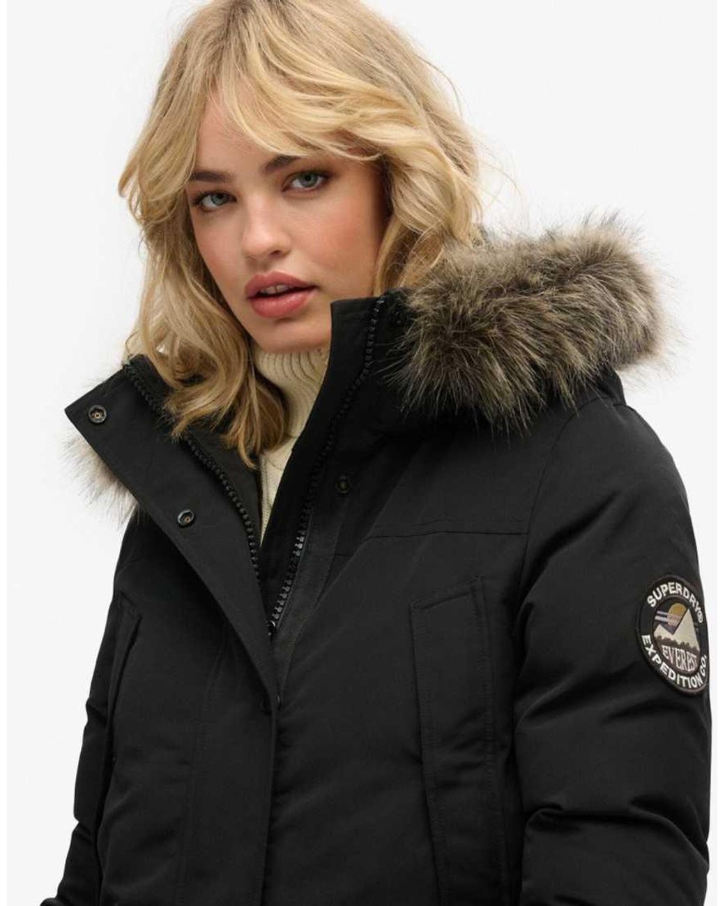 Superdry Black Everest Faux Fur Parka Coat