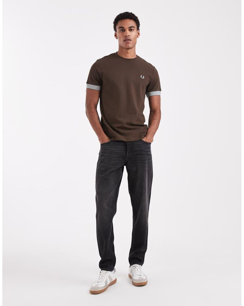 Fred Perry Brown Stripe Cuff T-Shirt for men