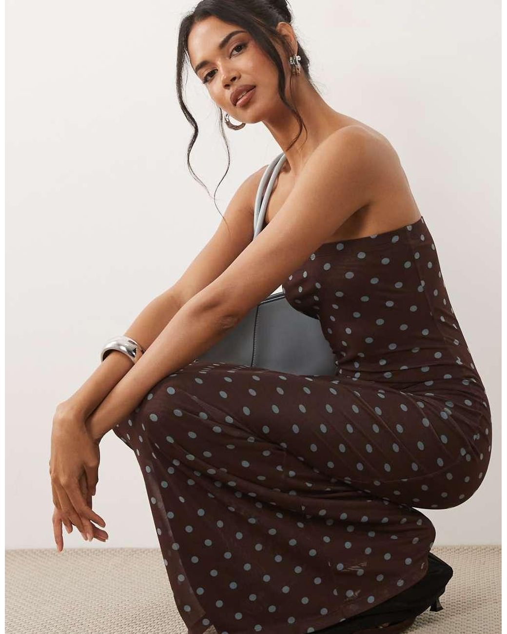 ASOS Natural Sheer Mesh Bandeau Maxi Dress