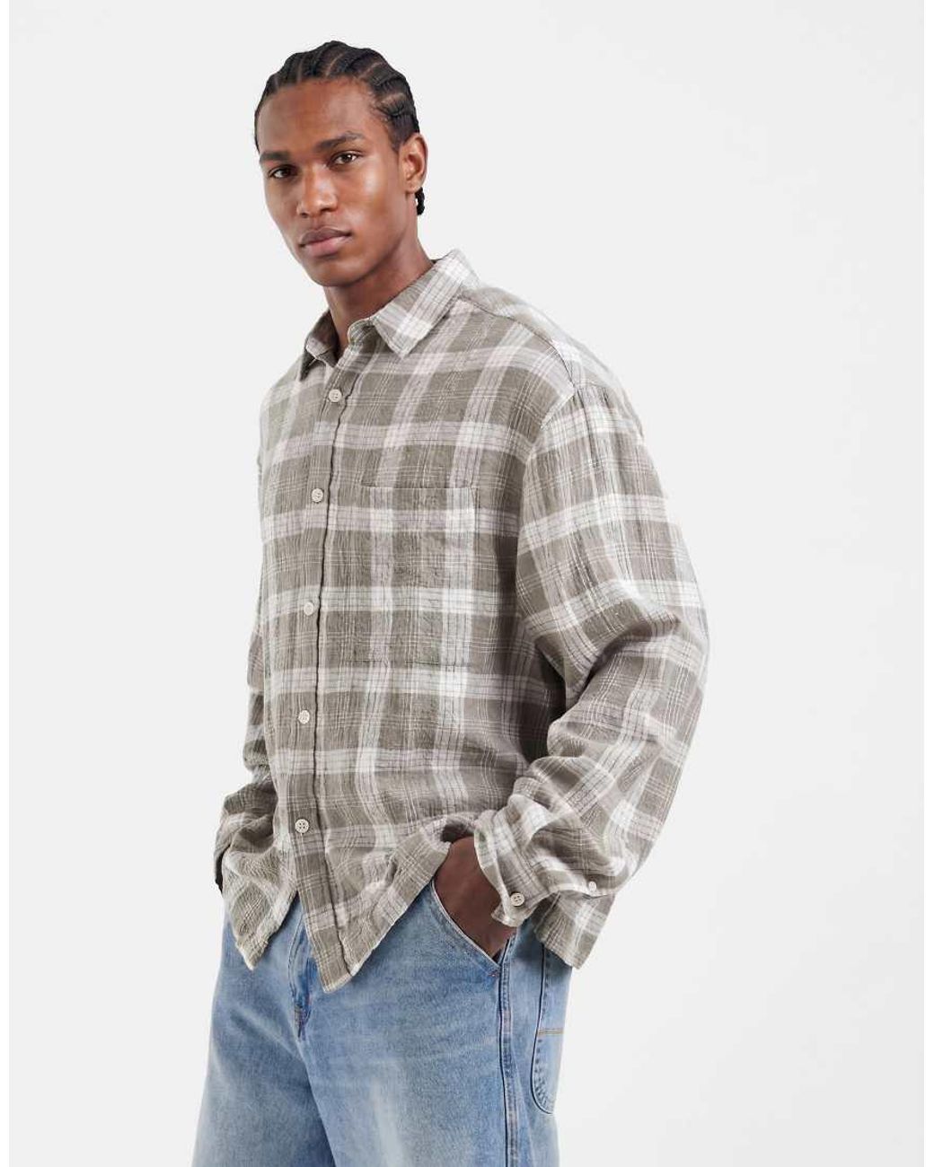 ASOS Metallic Boxy Oversized Textured Check Shirt for men