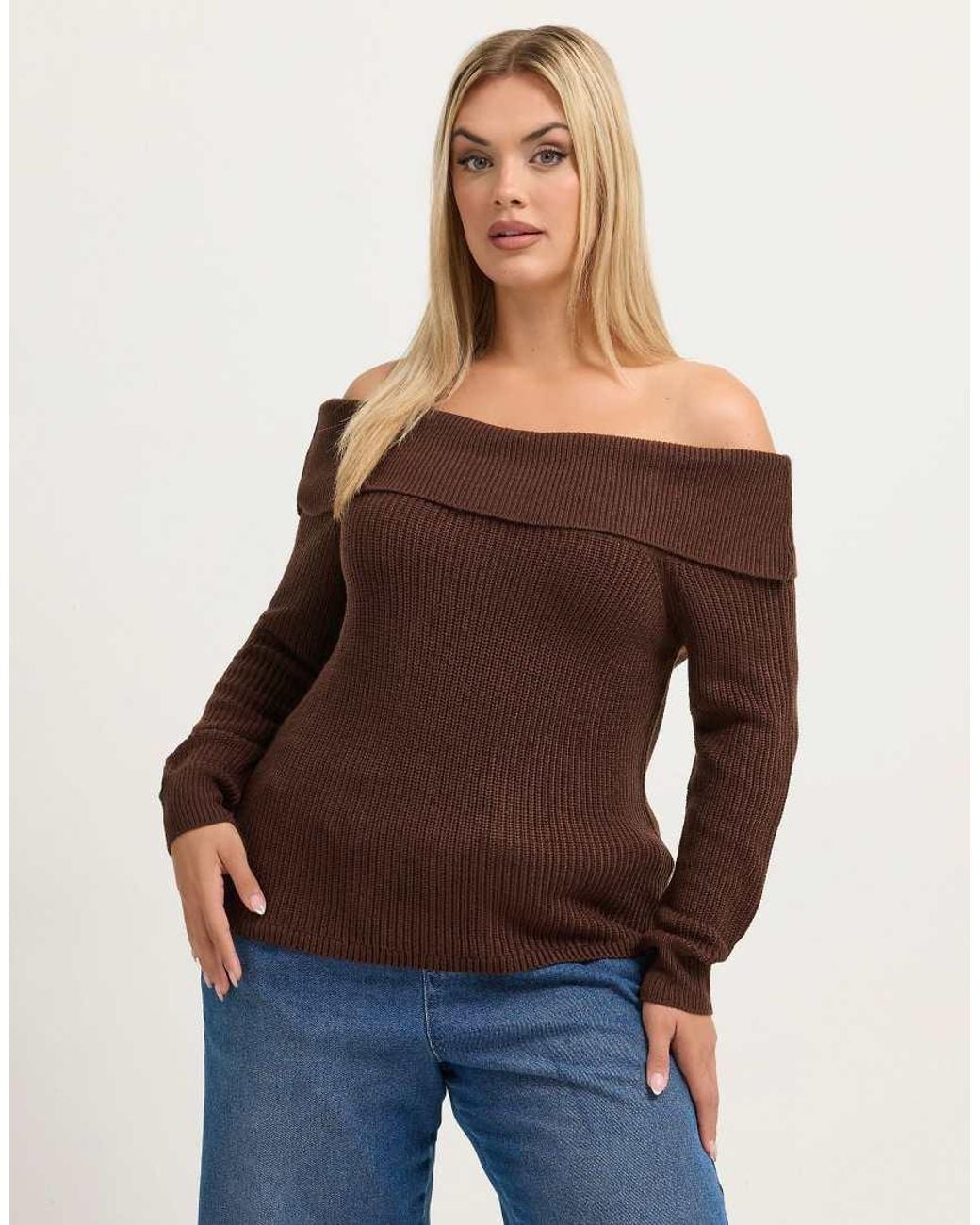 Yours Clothing Brown Bardot Knitted Jumper