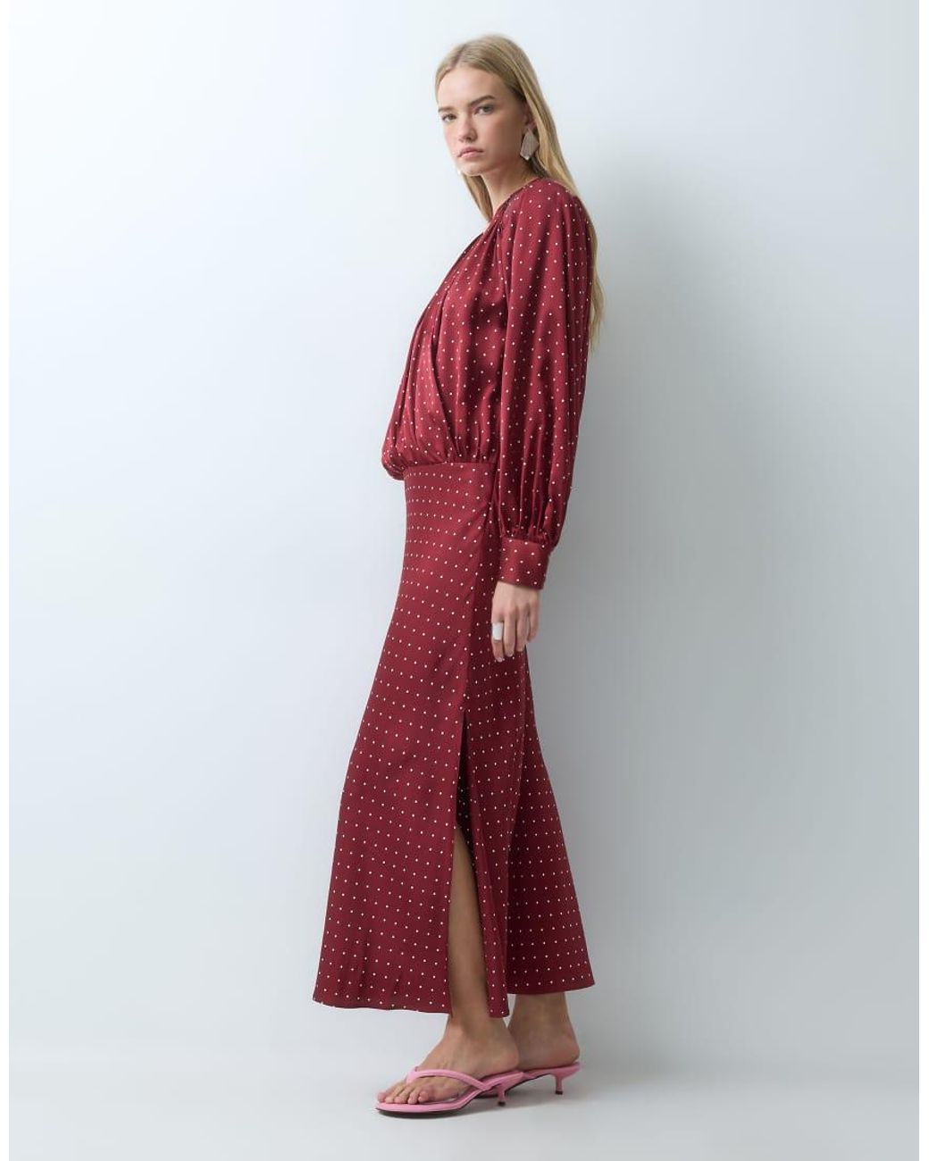& Other Stories Red Long Sleeve Satin Wrap Dress