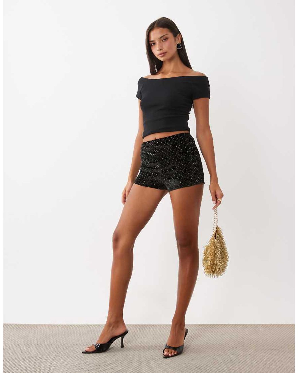 TFNC London Black Hotfix Velvet Hot Pants