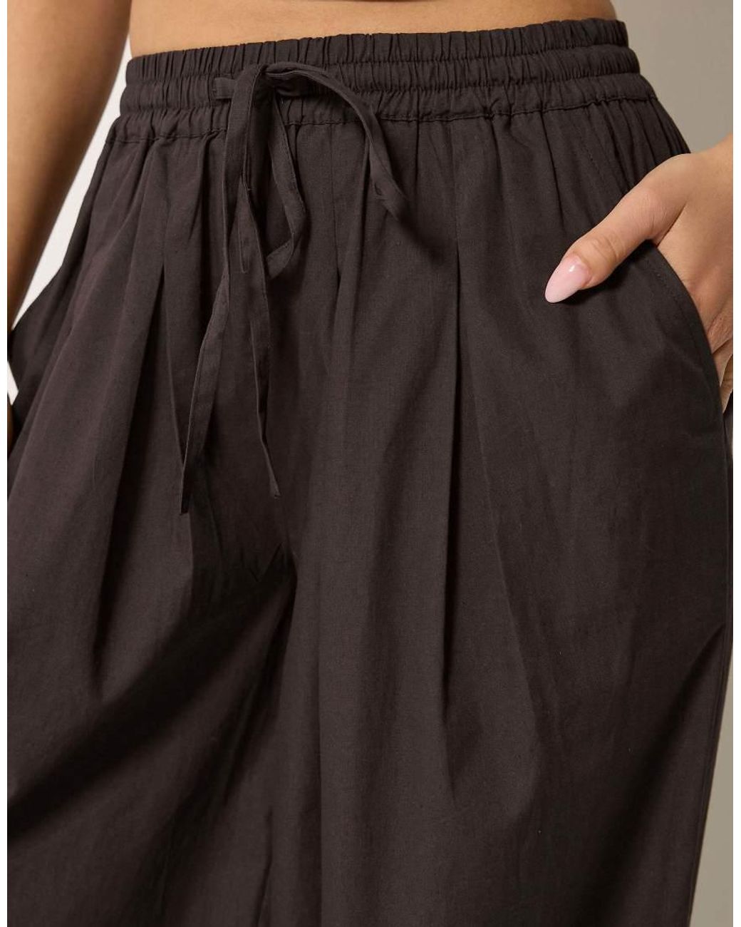 PixieGirl Brown Petite Poplin Cotton Barrel Leg Trousers