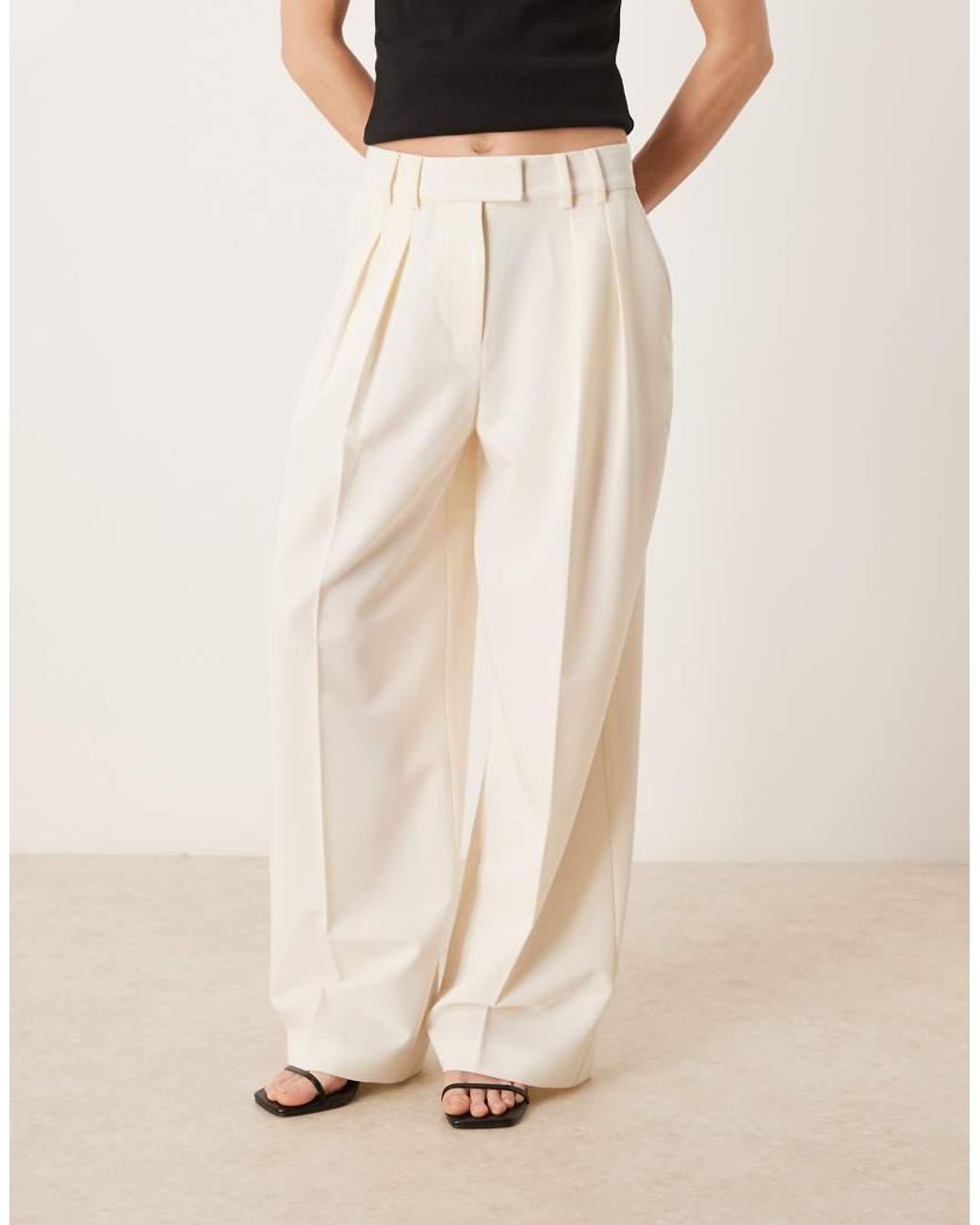ASOS White Petite Tailored Wide Leg Trousers With Pleat Detail