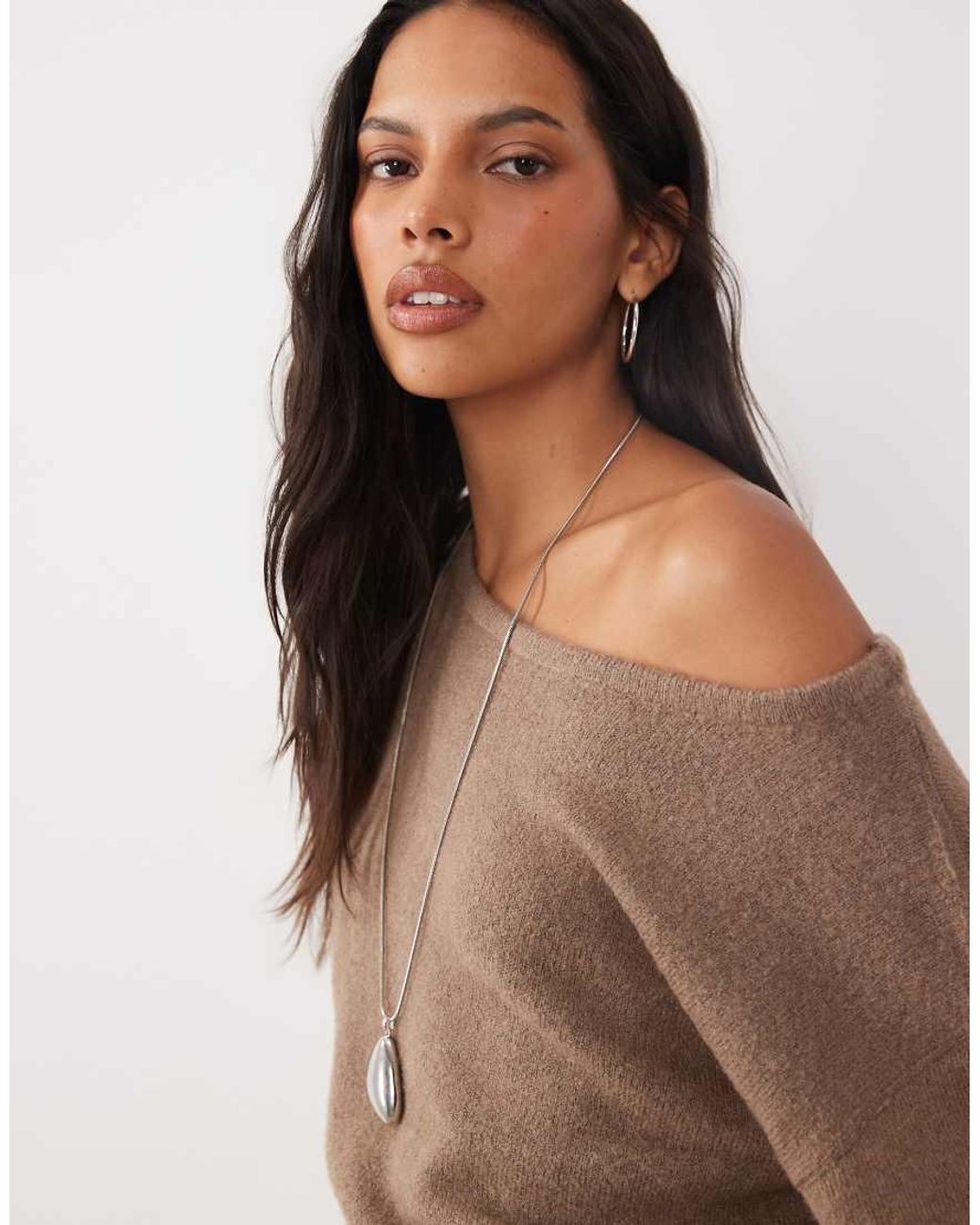 Brave Soul Brown Wide Neck Knit Sweater