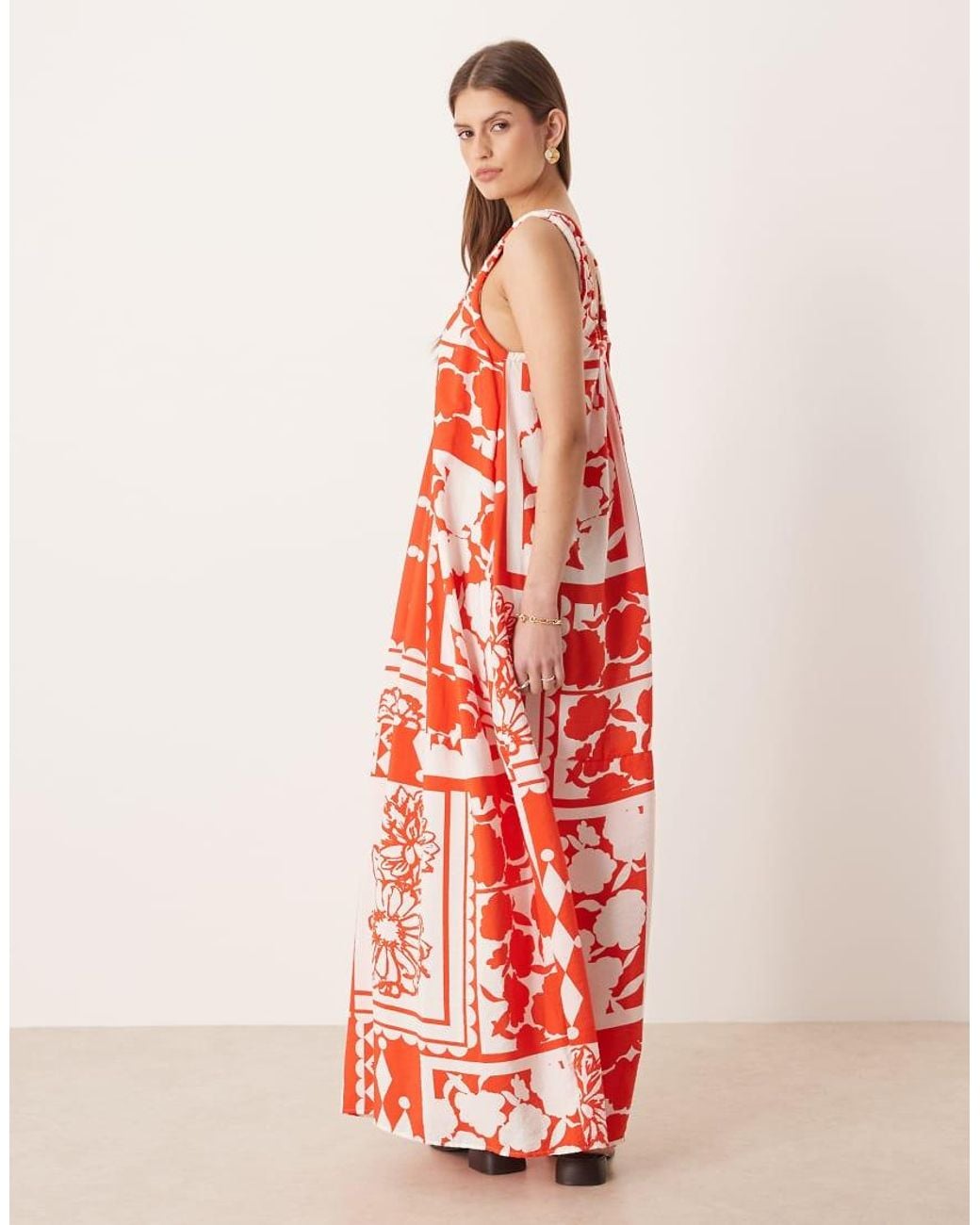 ASOS Red Scoop Ruched Neck Maxi Sundress
