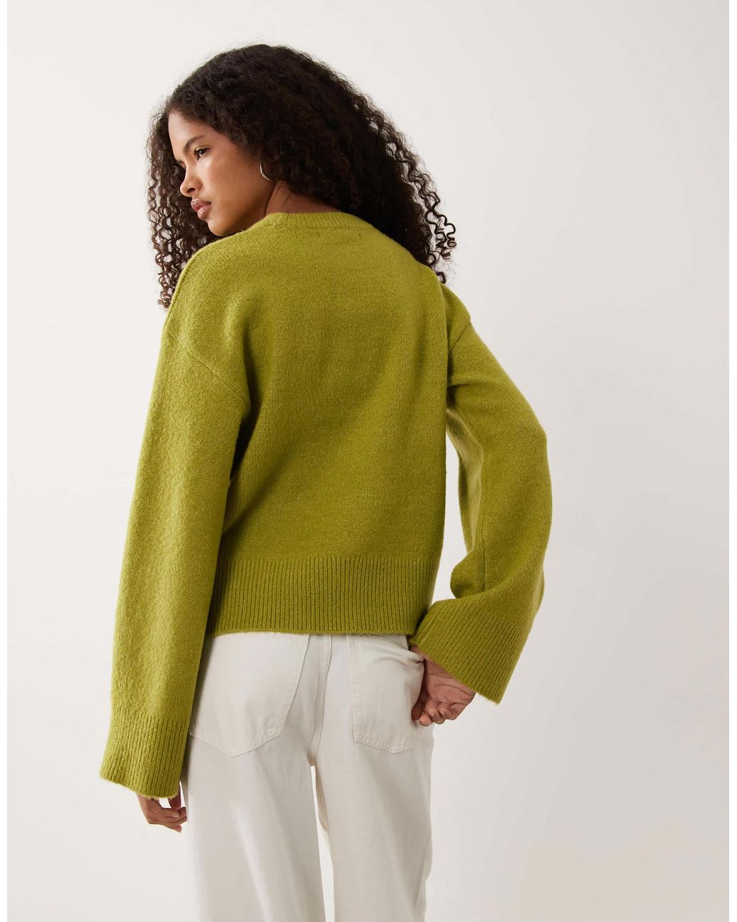Threadbare Green Sweater With Wide Cuff Detail