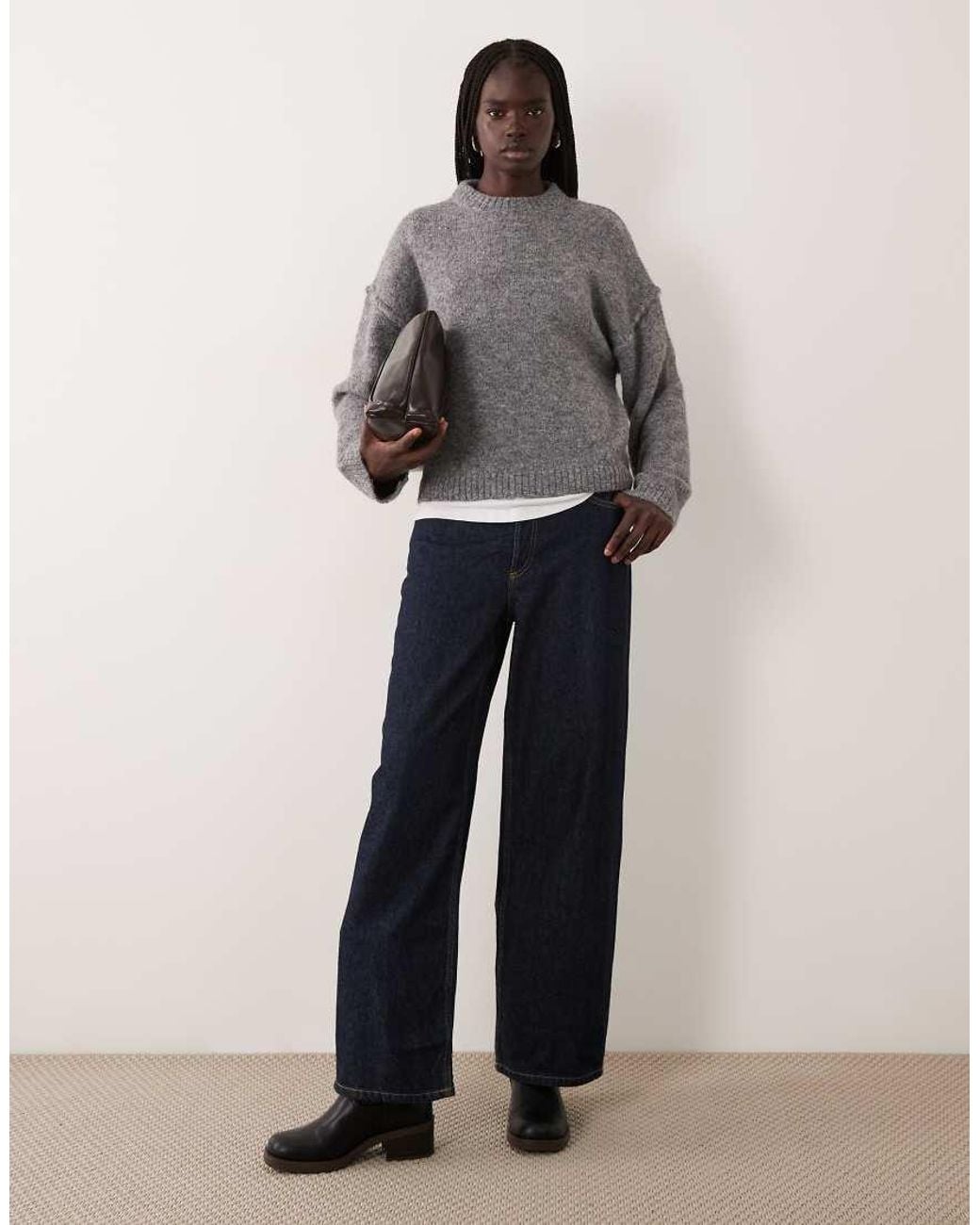 Miss Selfridge Gray Crew Neck Slouch Sweater