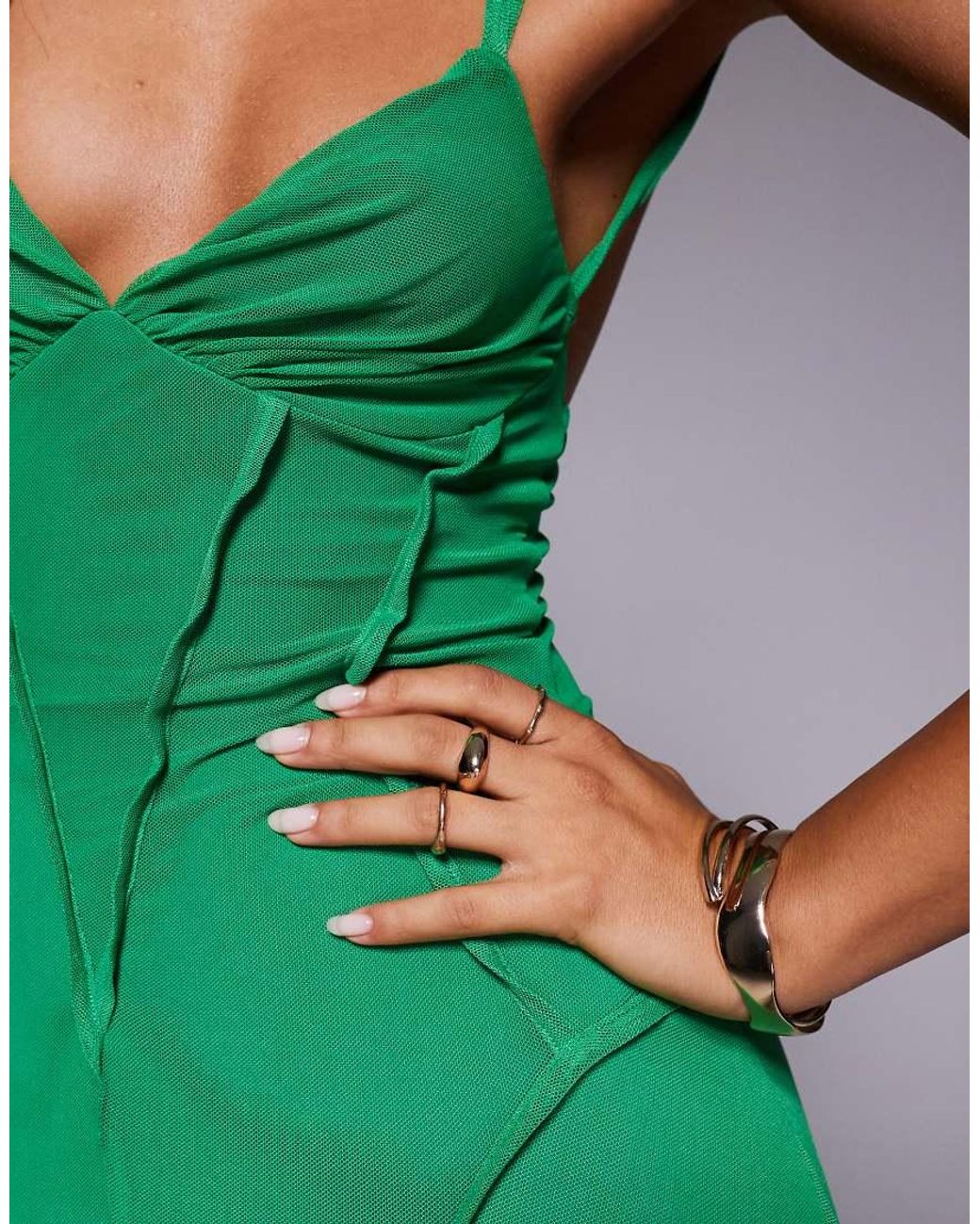 ASOS Green Mesh Maxi Dress With Exposed Seam Detail