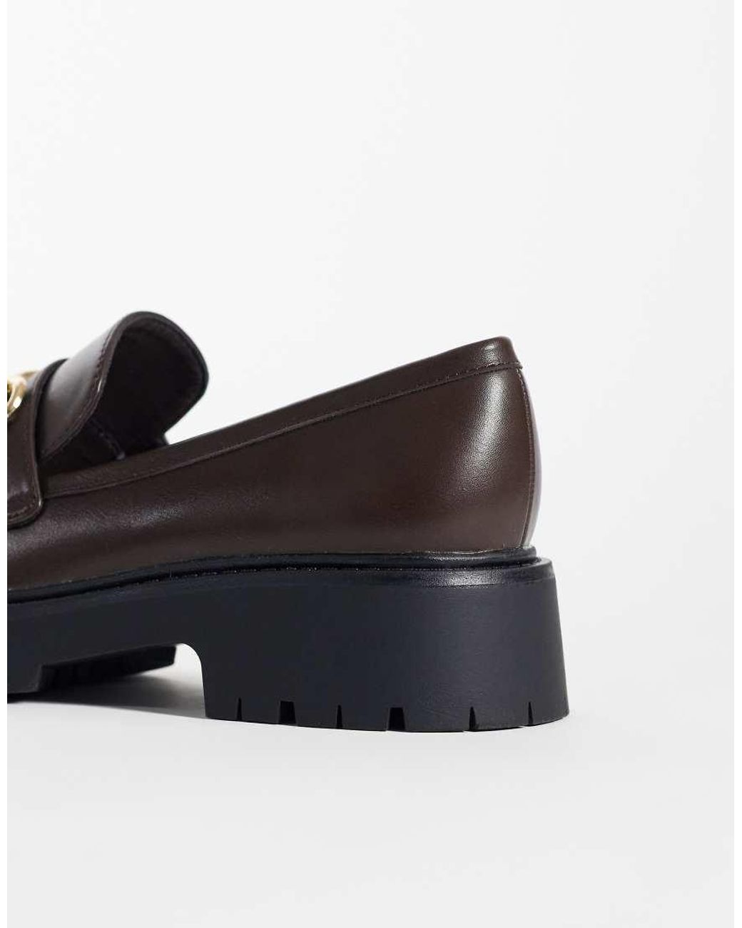 London Rebel Black peggy Metal Trim Chunky Loafers