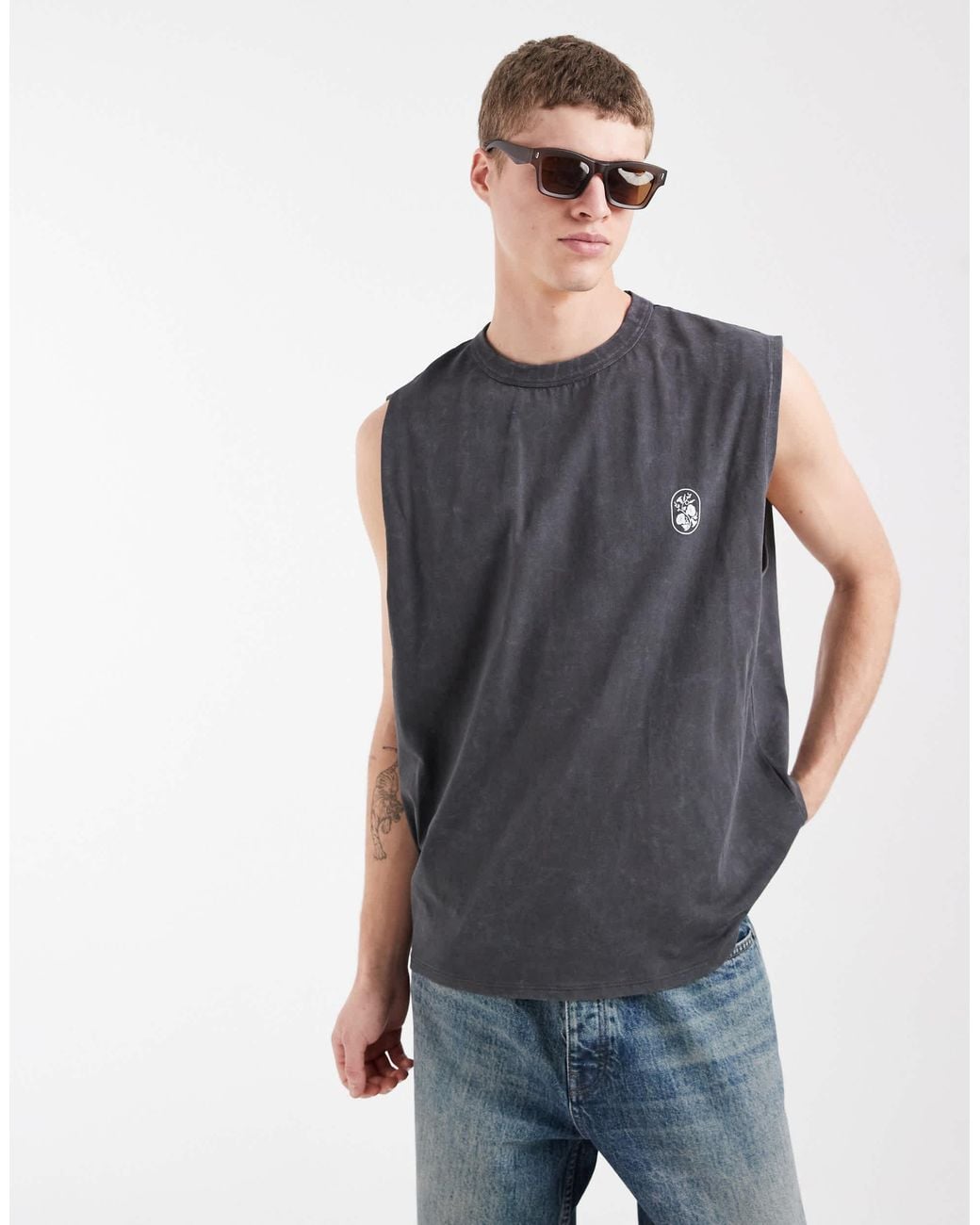 ASOS Gray Oversized Tank With Floral Graphic for men