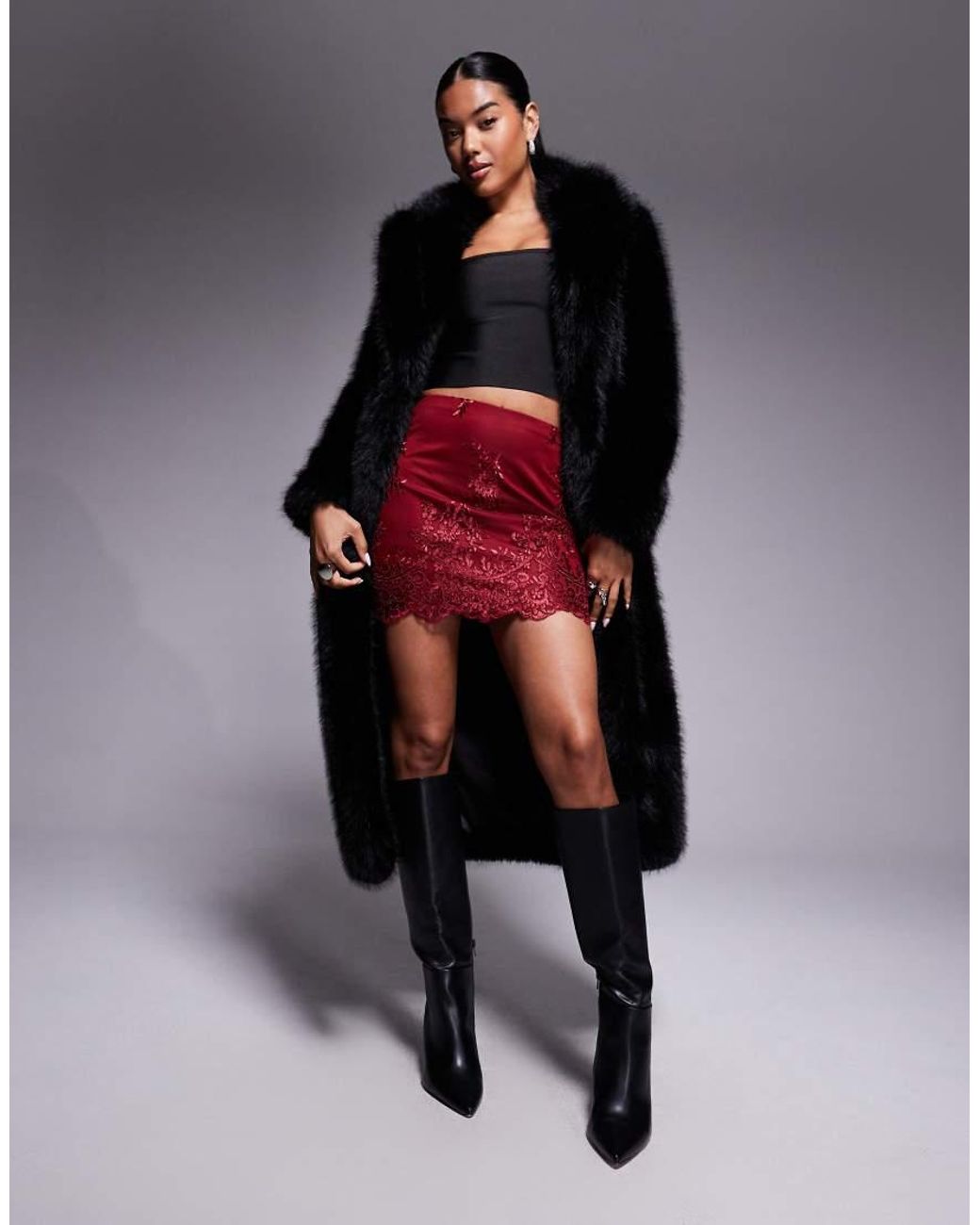 ASOS Black Embroide Scalloped Hem Mini Skirt