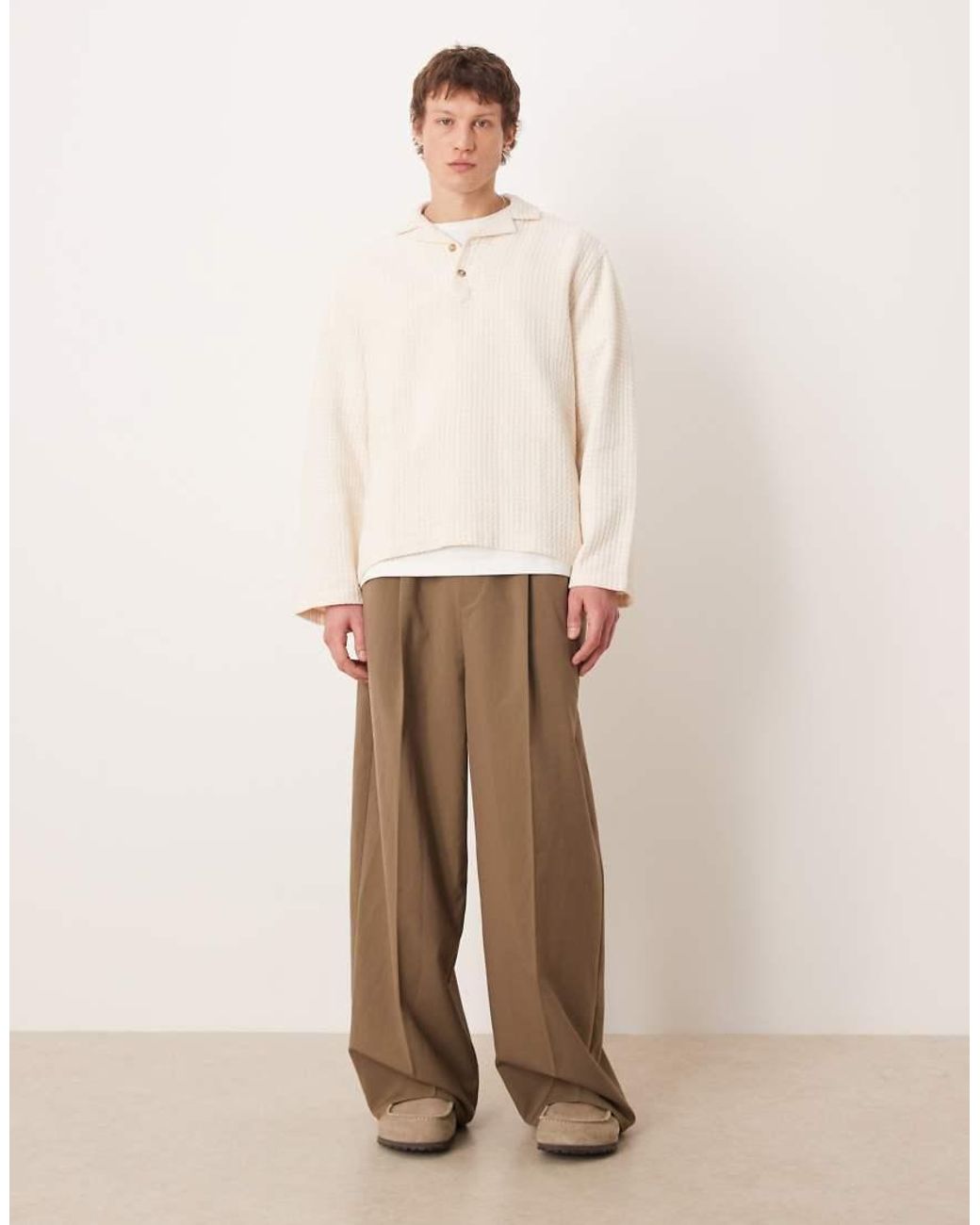 ASOS Natural Relaxed Camp Collar Overhead Textured Shirt for men