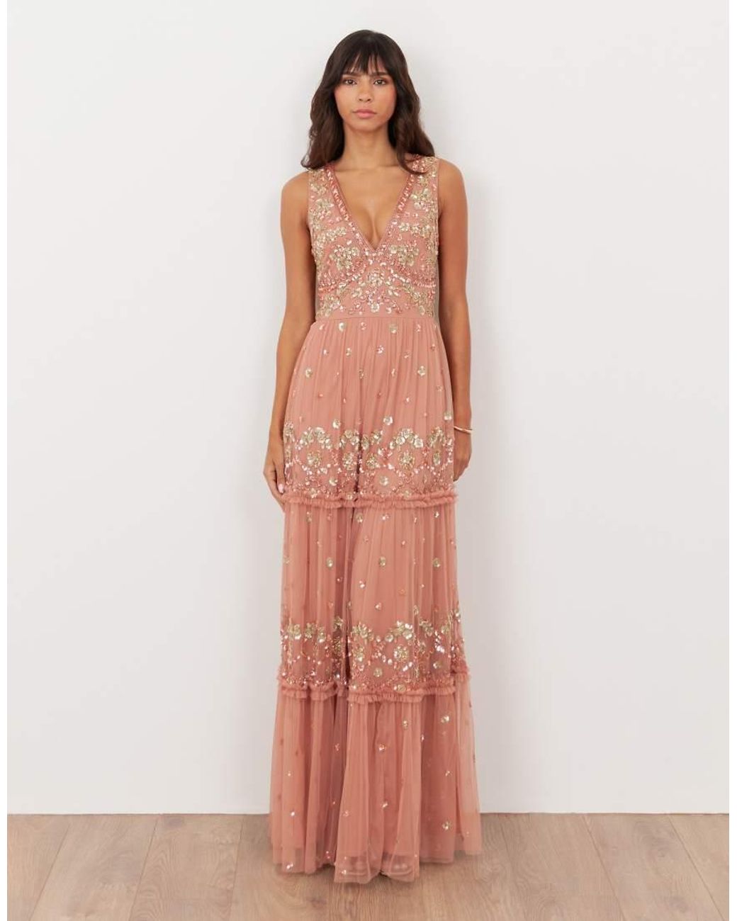 Maya Pink Embellished Sleeveless Maxi Dress
