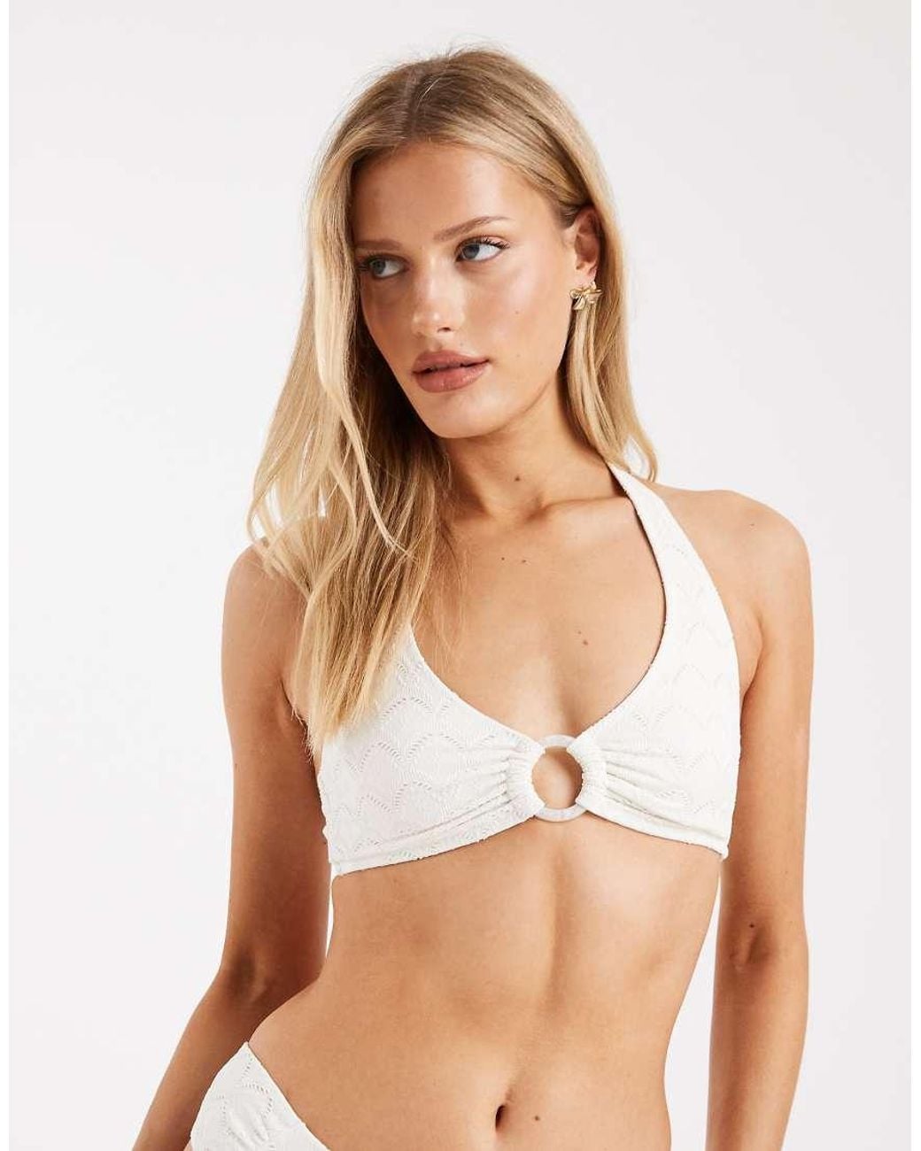Lindex White Eyelet Halterneck Bikini Top