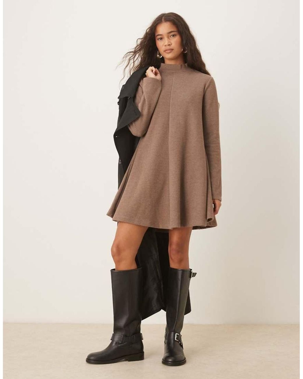 ASOS Brown Supersoft High Neck Trapeze Mini Dress