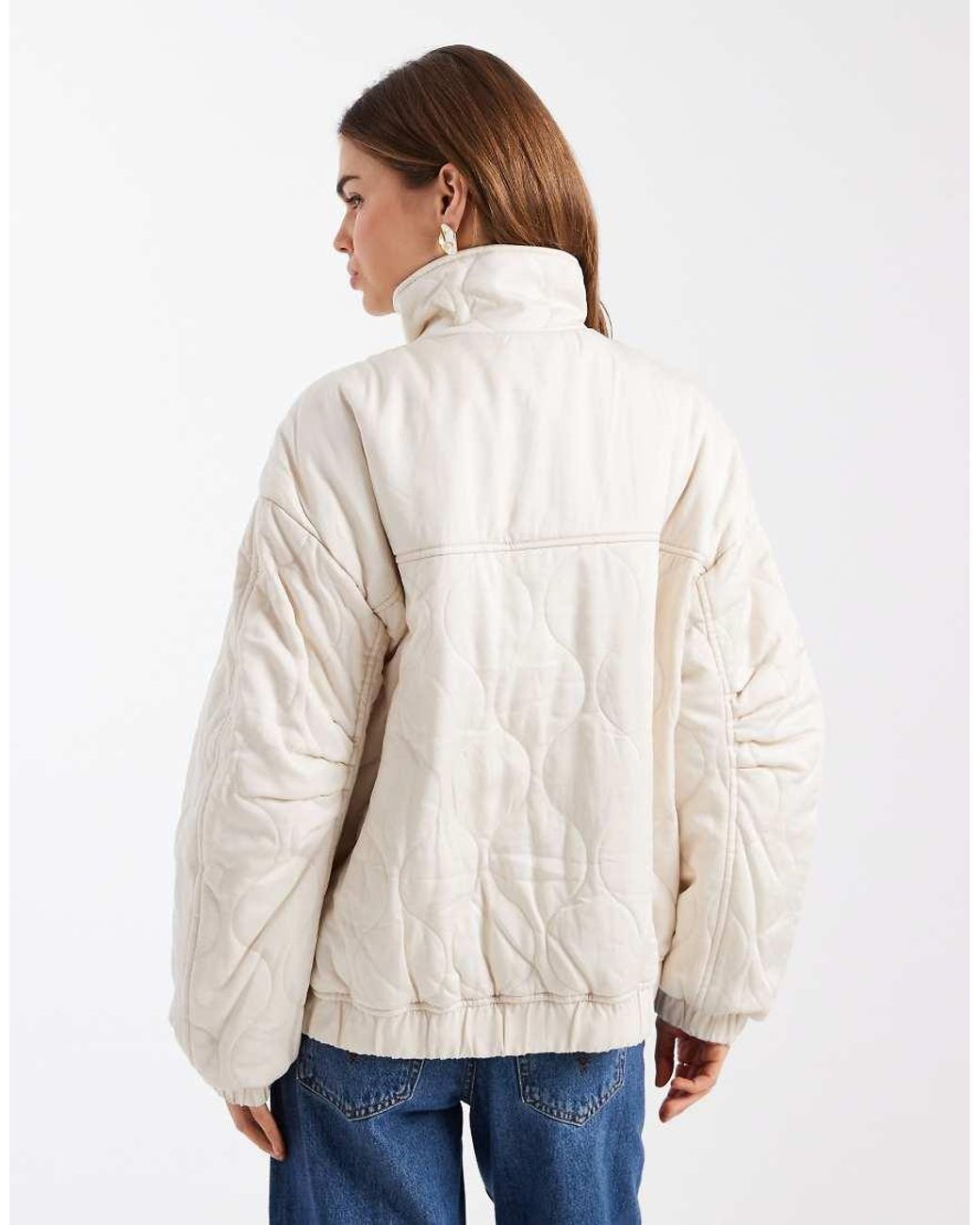 ASOS Natural Quilted Bomber Jacket With Yoke Detail