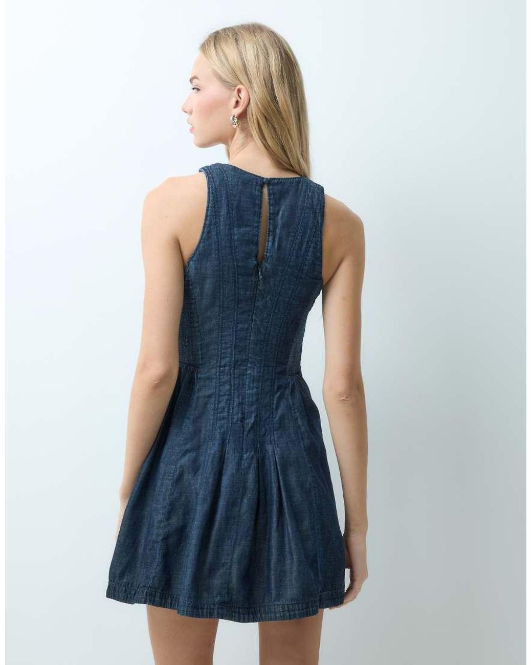 Abercrombie & Fitch Blue Racer Neck Mini Denim Dress