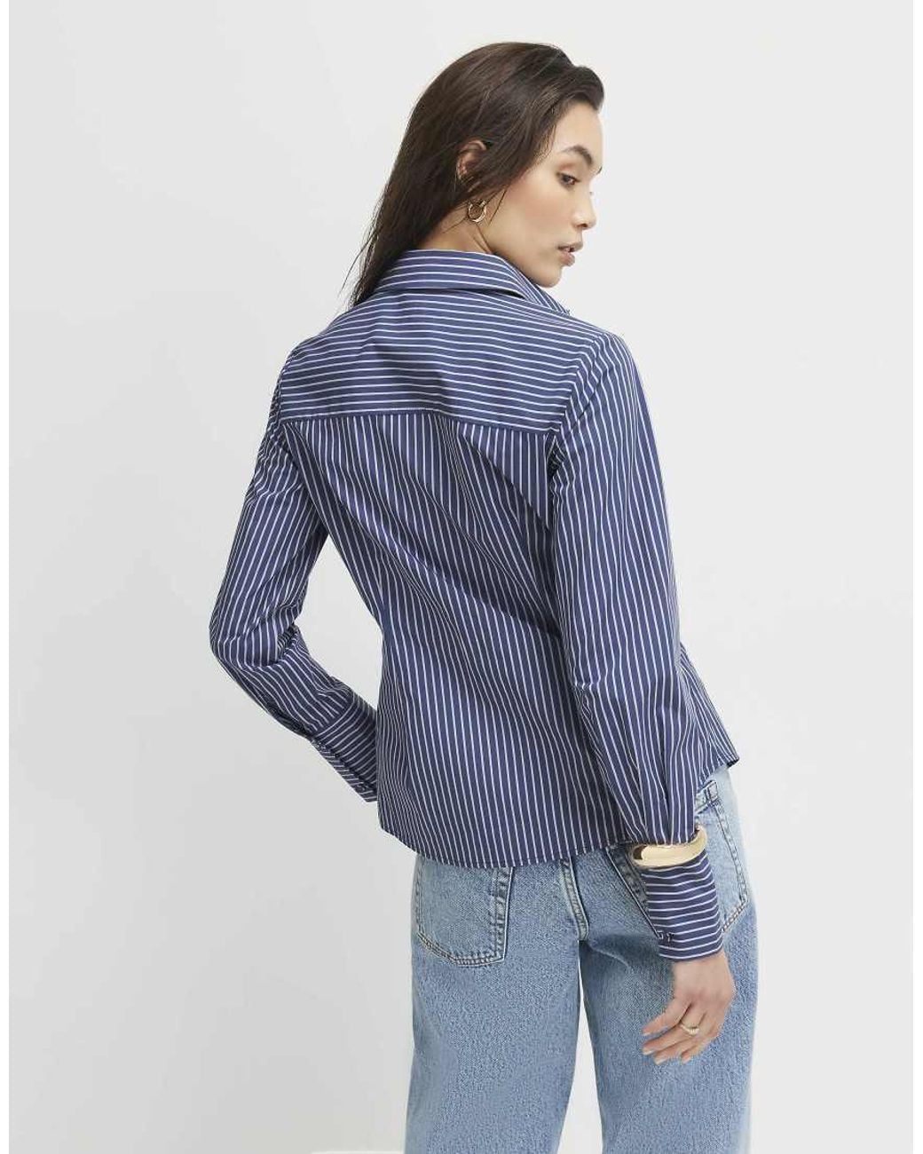 River Island Blue Striped Long Sleeve Embroidered Shirt