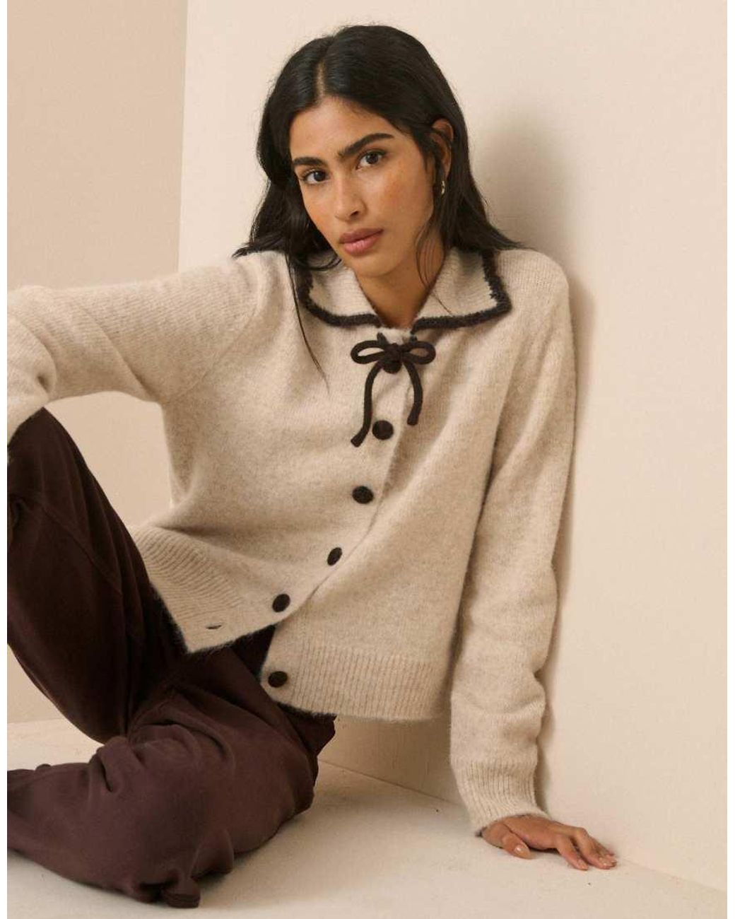Nobody's Child Natural Contrast Collar Cardigan