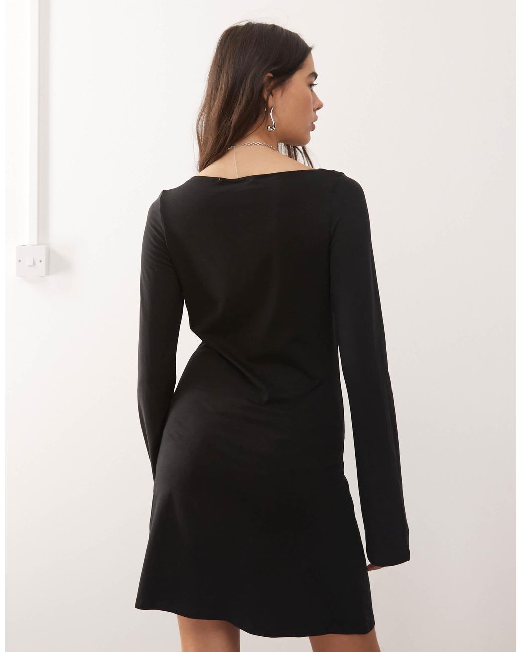 Weekday Boat Neck Long Sleeve Mini Dress in Black | Lyst