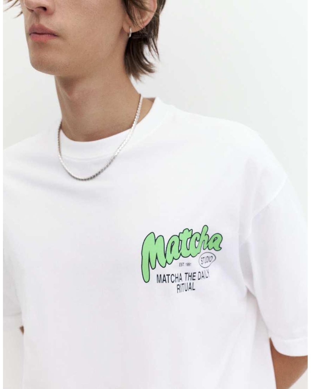 Pull&Bear White Stwd Matcha Graphic T-shirt for men