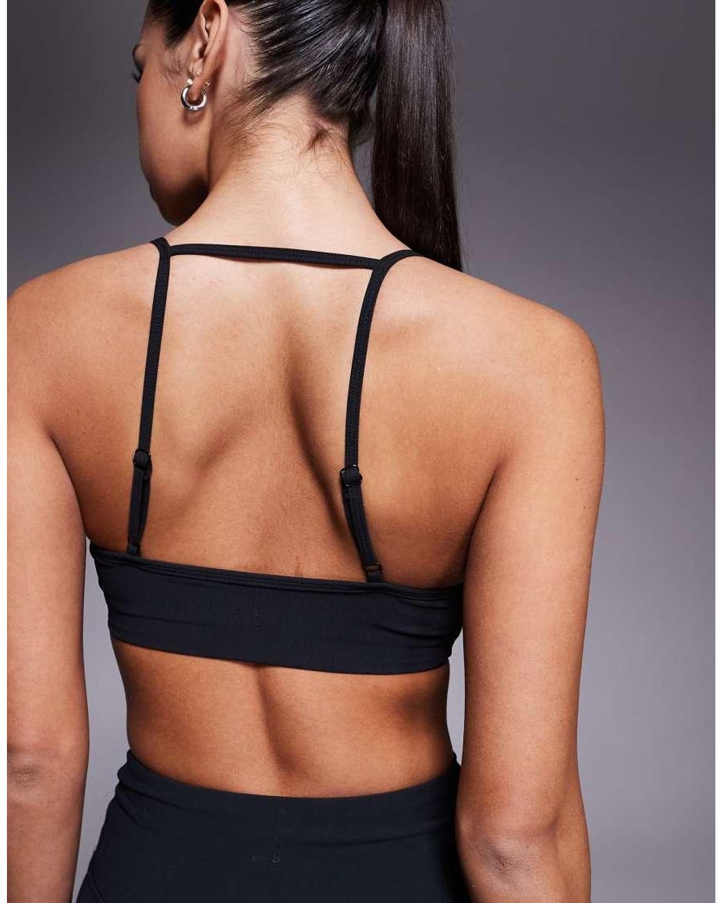 4505 Black Micro Rib Light Support Sports Bra With Adjustable Straps And Removable Padding