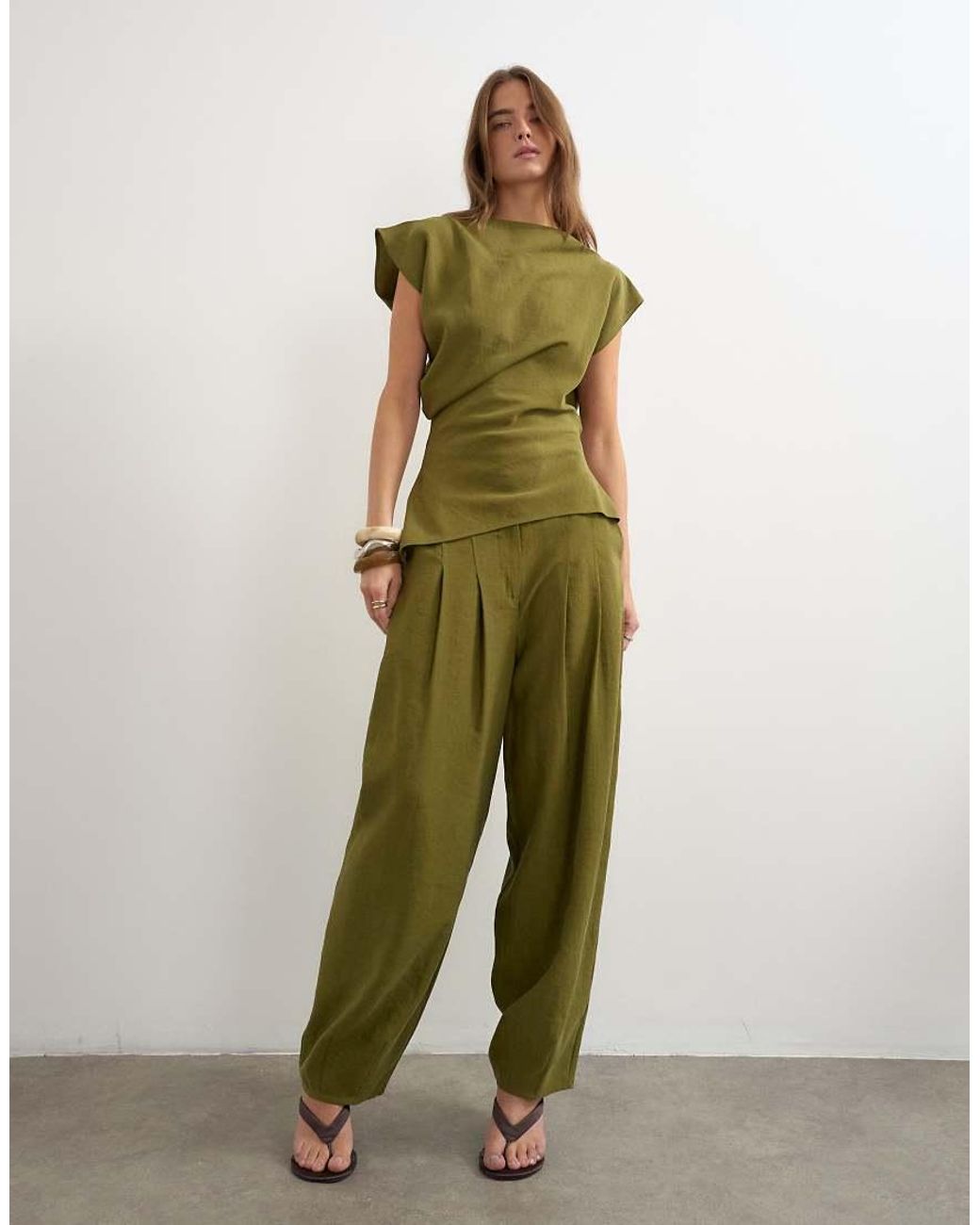 TOPSHOP Green Co Ord Pleated Trouser