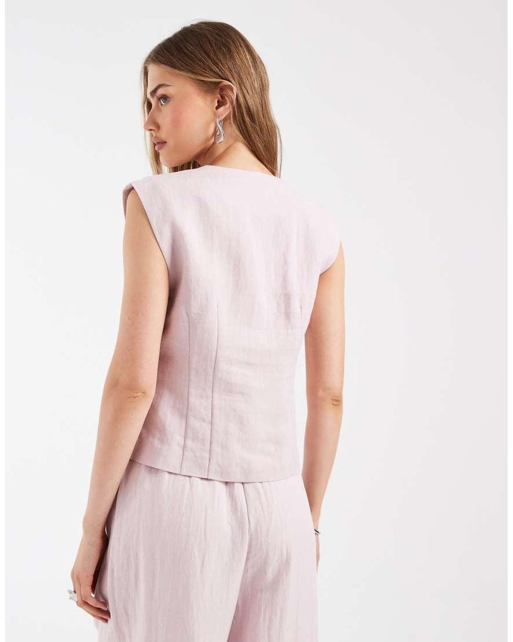 Object Pink Linen Look Tailored Popper Front Waistcoat Co-ord