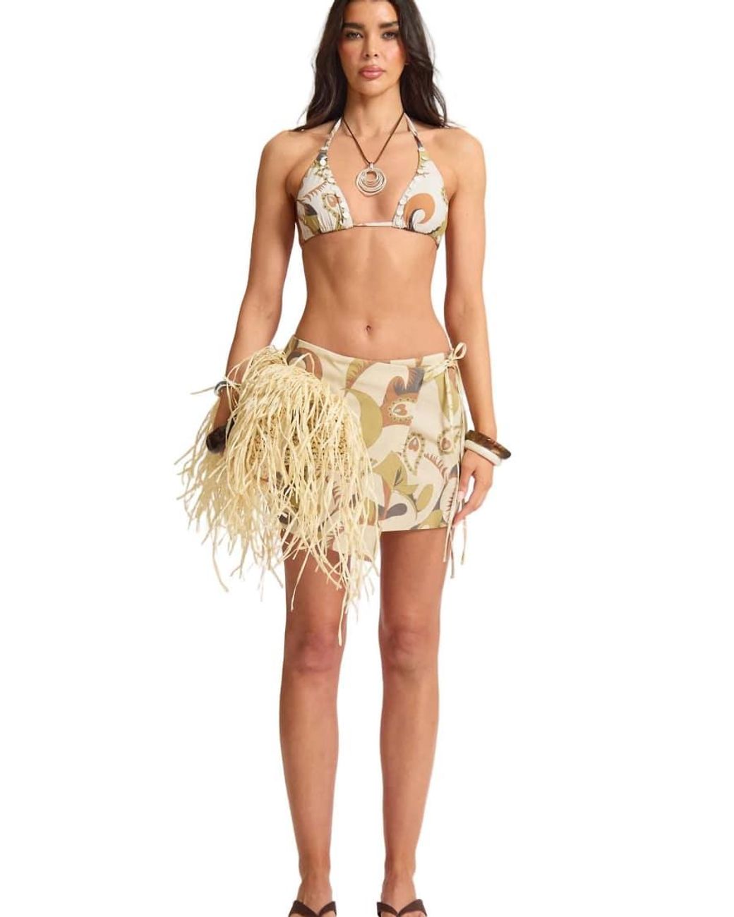 Missy Empire Natural Printed Linen Side Tie Mini Skirt