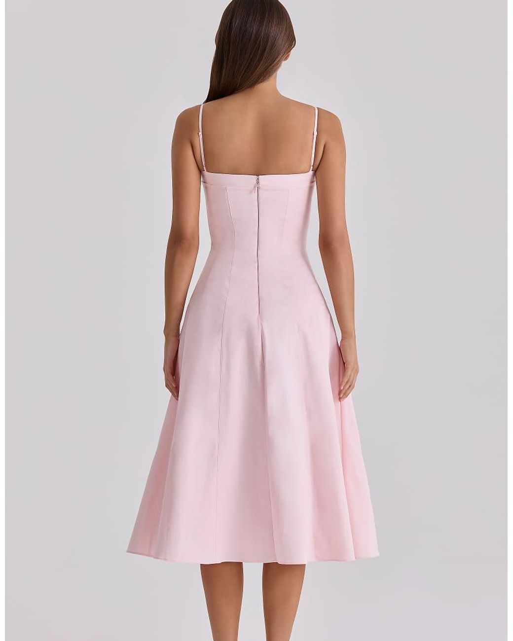 House Of Cb Pink Dolly Sateen Cotton Flared Midi Sundress