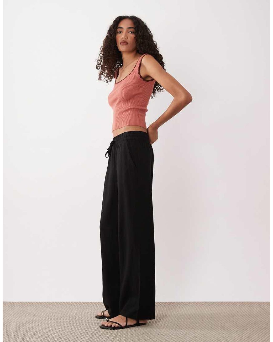 JDY Tall Black Wide Leg Linen Mix Trousers