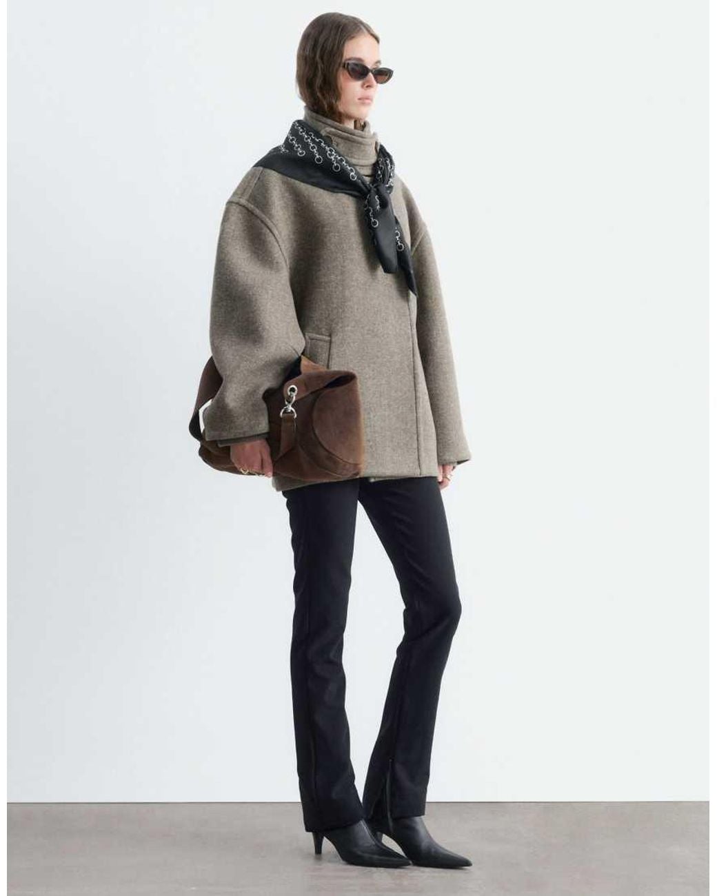 & Other Stories Gray Wool Blend Short Funnel Neck Jacket