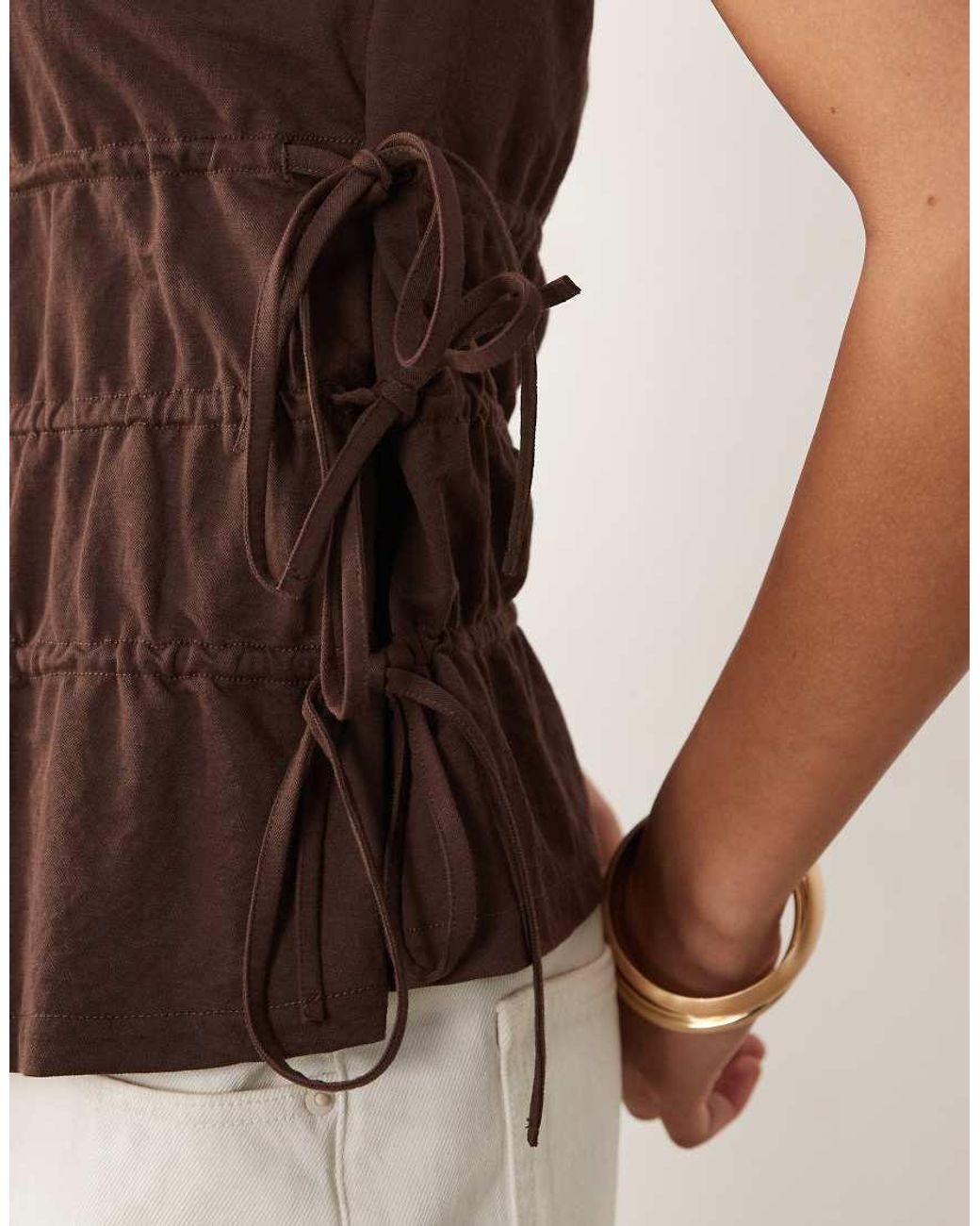 ASOS Brown Mix & Match Linen Look Sleeveless Top With Drawstring Waist