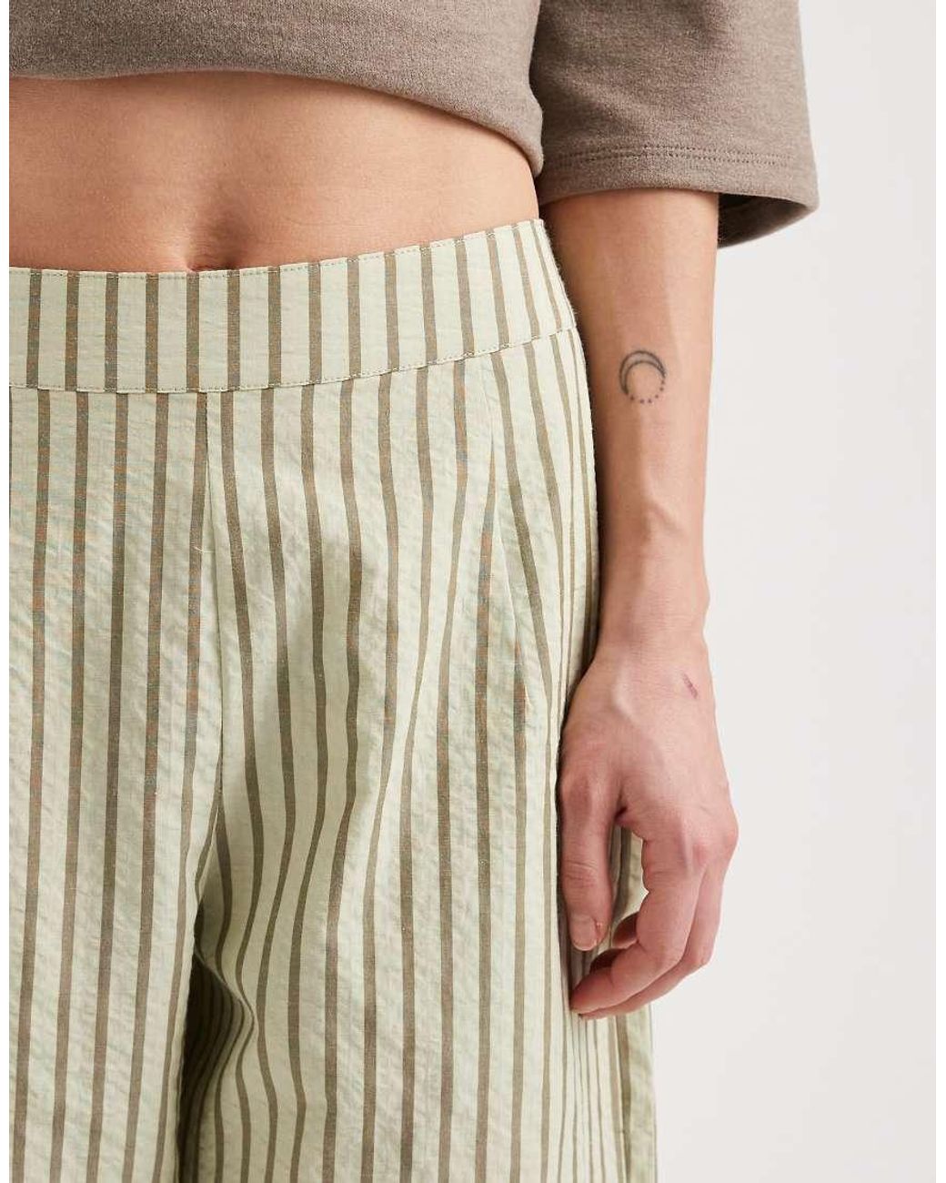 ASOS Natural Asos Design Petite Textured Pull On Straight Leg Pants