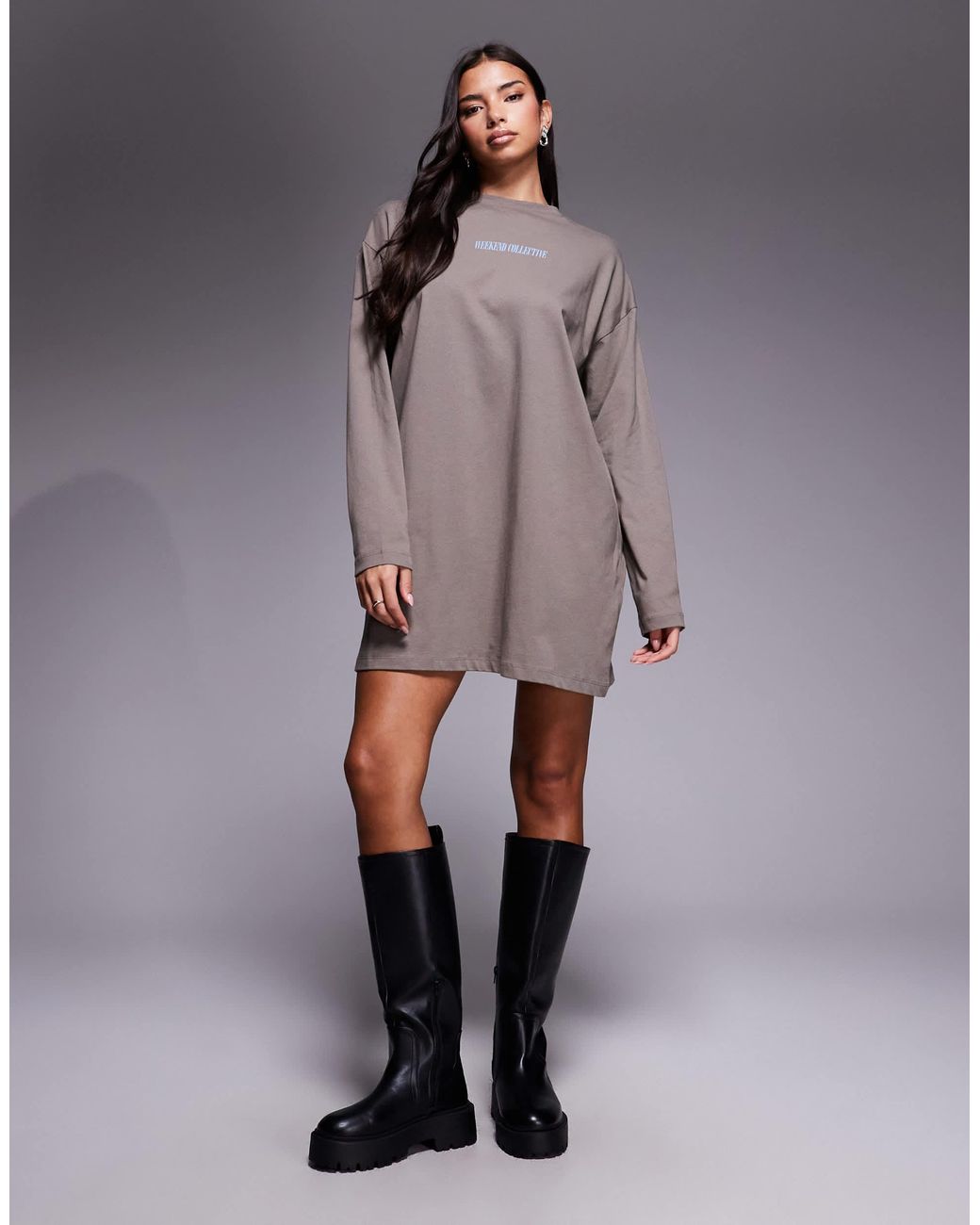 ASOS Weekend Collective Icon Oversized Long Sleeve T-shirt Dress With ...