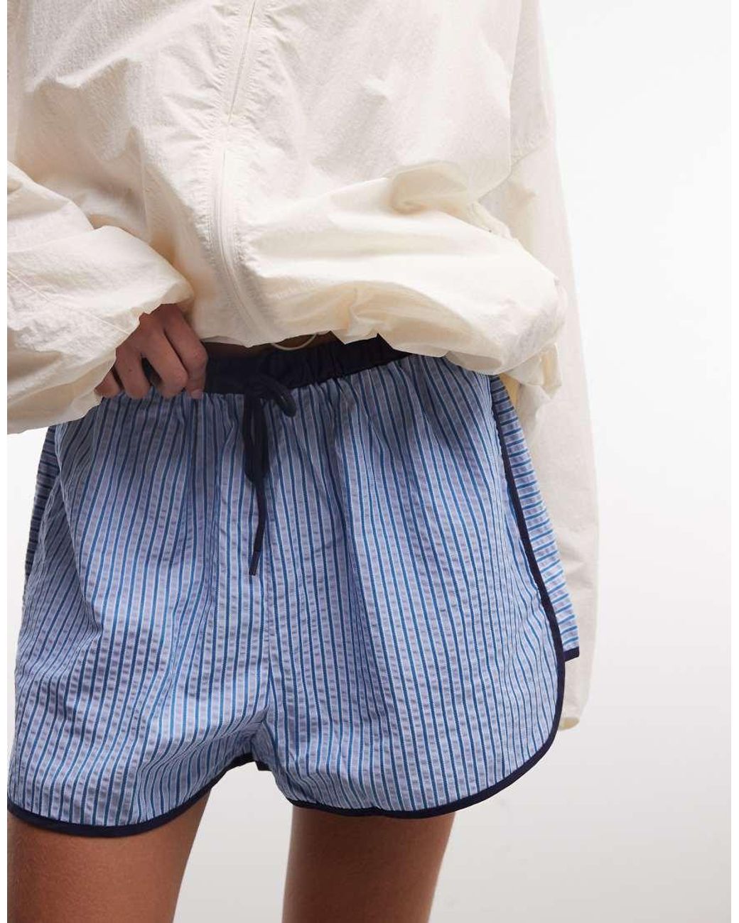 ASOS Blue Tipped Pull On Shorts With Tie