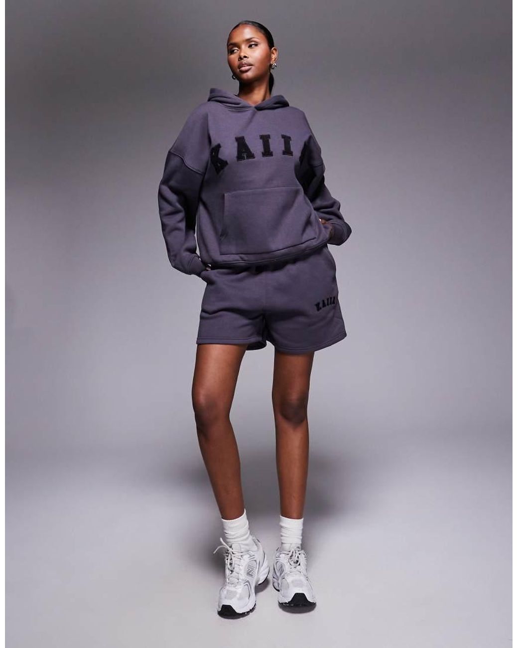 Kaiia Blue Cotton Blend Embroidered Logo Sweat Shorts Co-ord