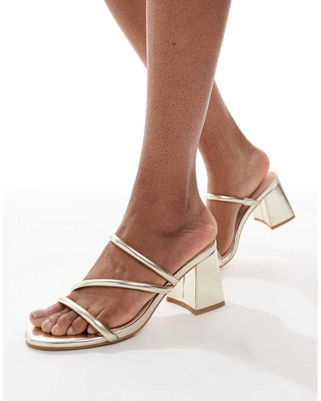 London Rebel Brown Strappy Block Heeled Slip On Sandals